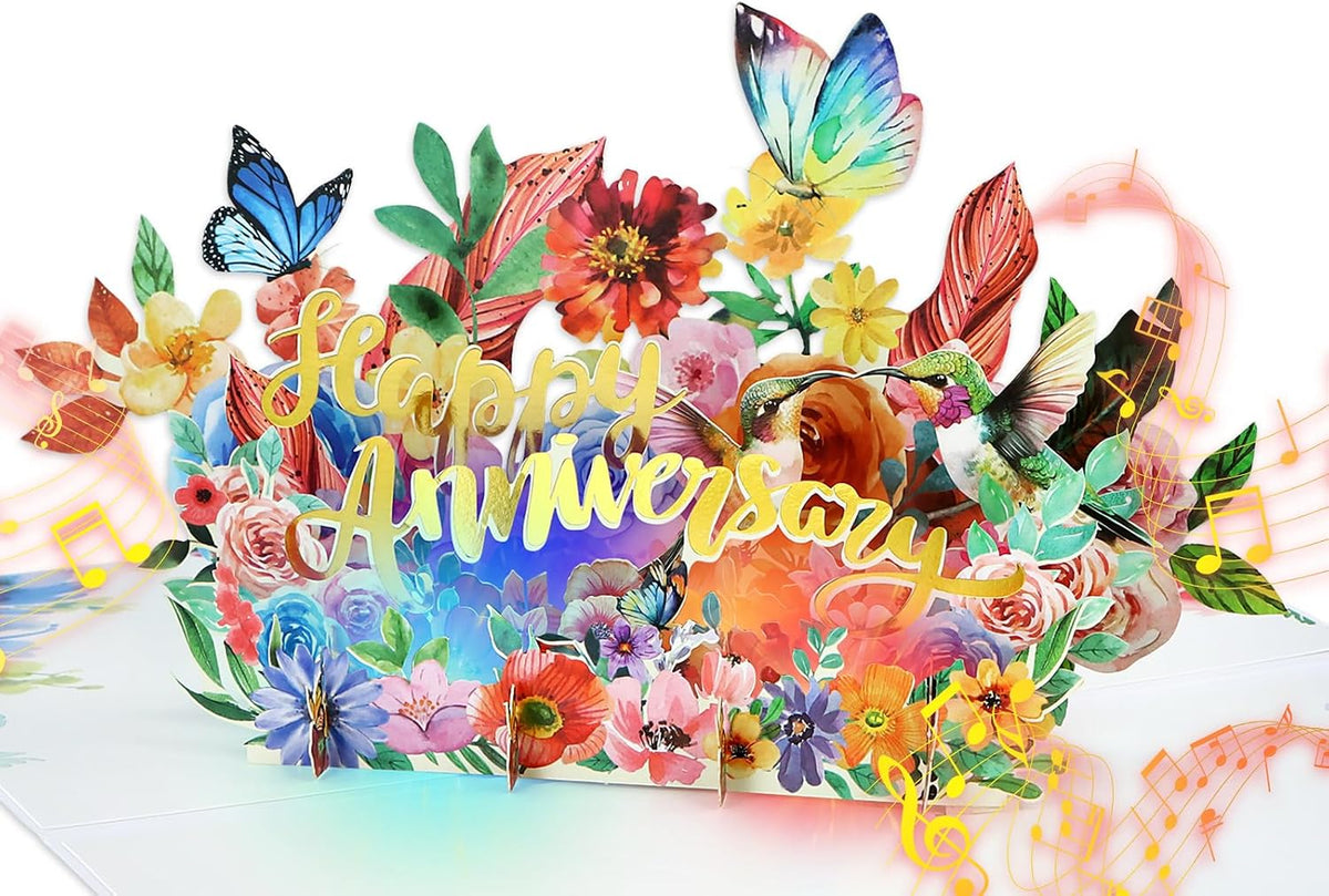 FaCraft Large Anniversary Card for Couple - 3D Pop Up Music & Light Valentines Wedding Anniversary Card Gifts with Envelope, Blank Insert and Seal, for Spouse Husband Wife Him Her
