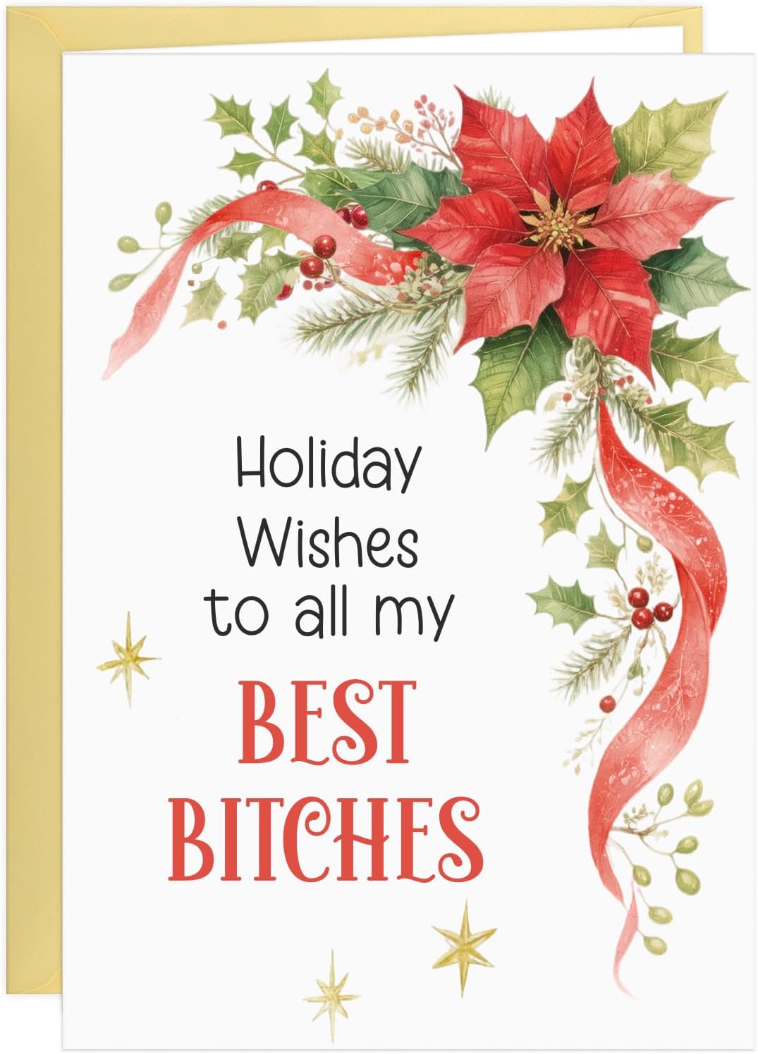 D4DREAM Poinsettia Funny Friend Christmas Card for Best Female Friend