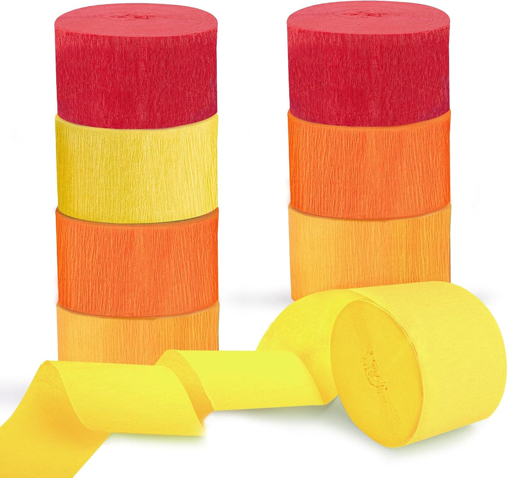 Orange Streamers Party Decorations, 8 Rolls Red Orange Yellow Crepe Paper Streamers for Fall Thanksgiving Party Decorations, Birthday & Home Backdrop Decorations