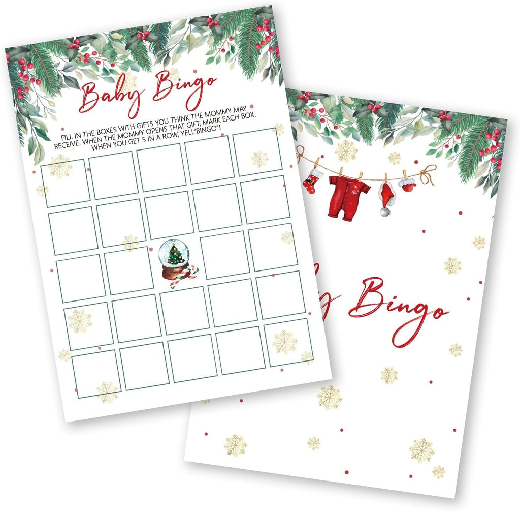 Christmas Baby Shower Games - 25 Pcs Baby Bingo Cards - Christmas Gender Reveal Games - Winter Party Decorations Favors Supplies -A06