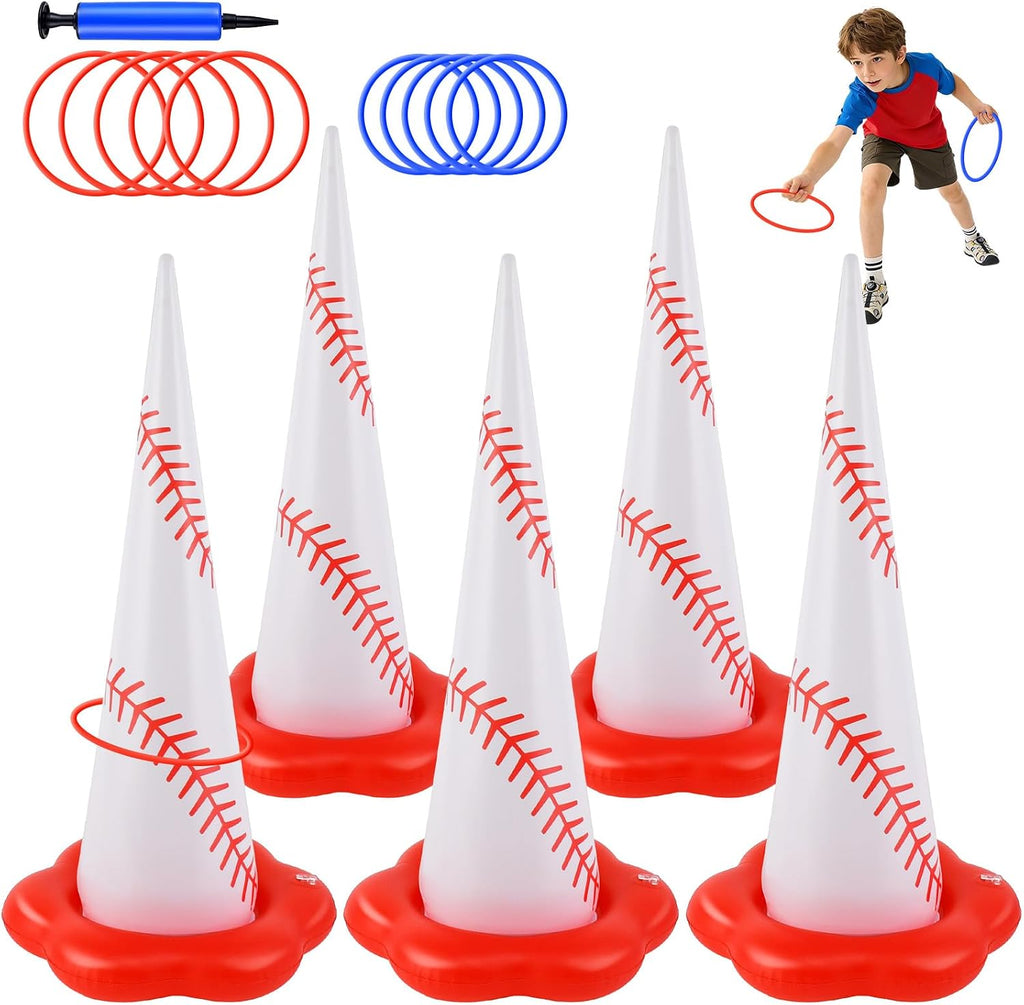 5 Pack Baseball Inflatable Ring Toss Game - Baseball Party Games Set