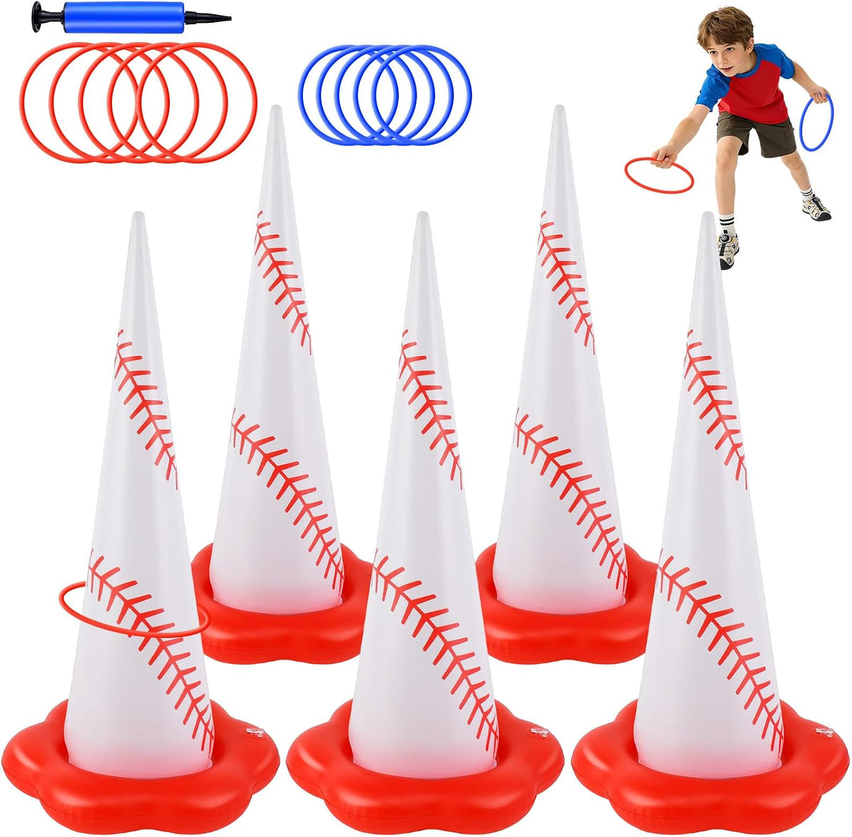 5 Pack Baseball Inflatable Ring Toss Game - Baseball Party Games Set