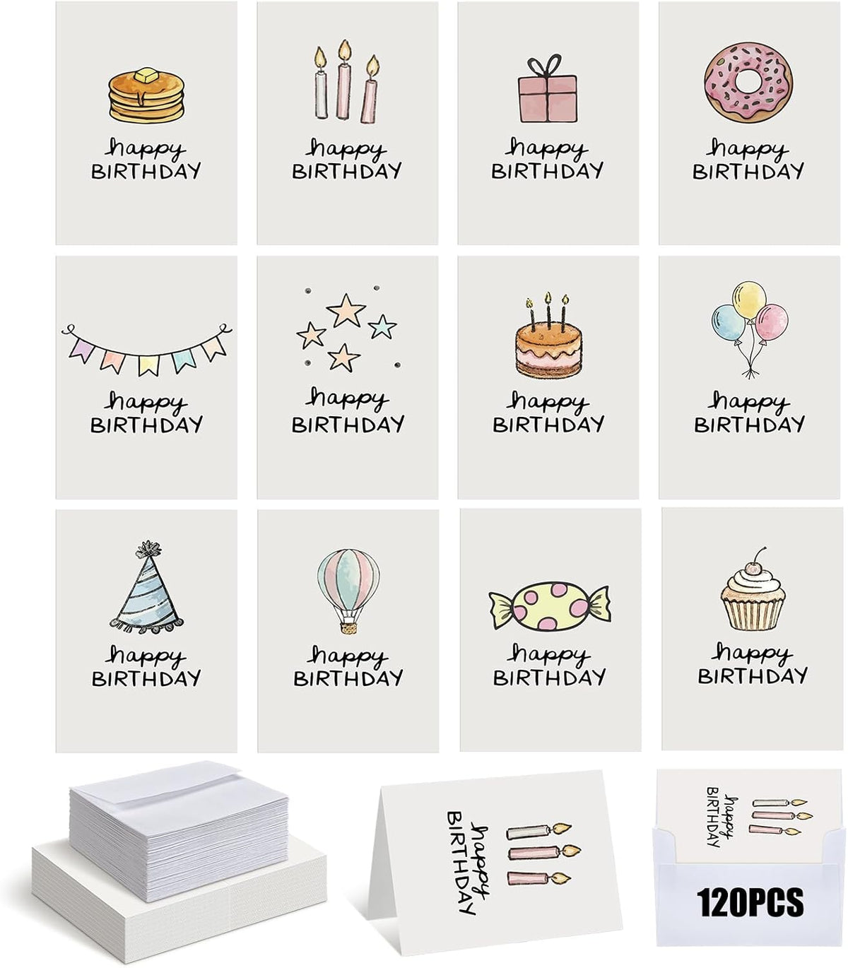 AmazingSpark 120 Kit Happy Birthday Cards Bulk with Envelopes 4.8 x 6.8''
