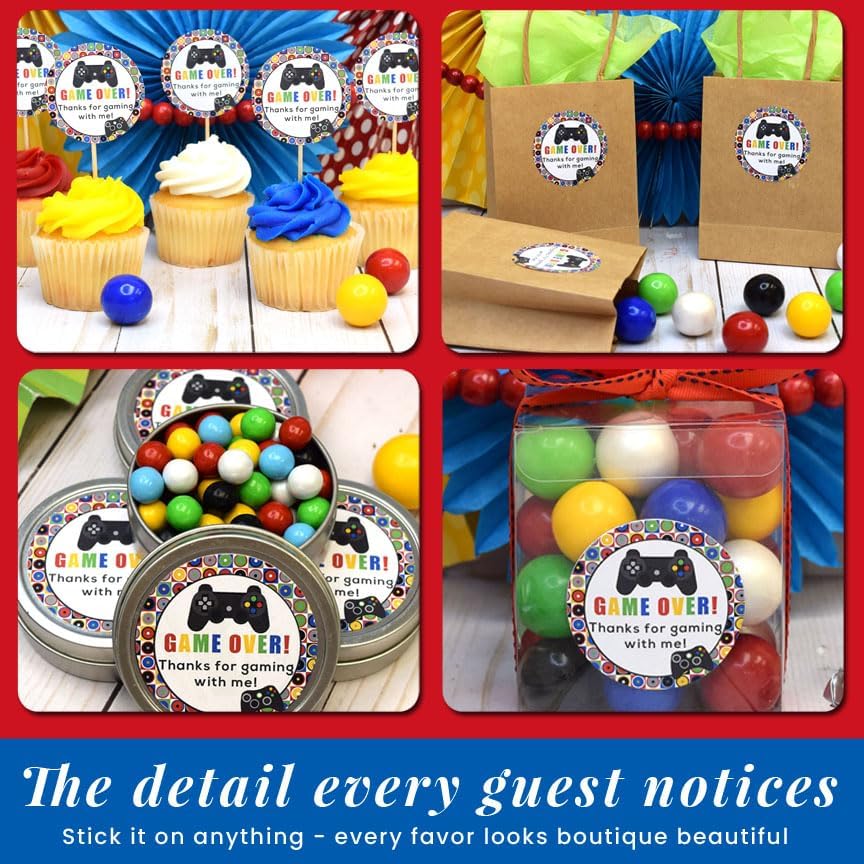 Video Game Thank You Stickers, 40 Pack 2-Inch Game Over Gamer Labels for Birthday Party Favors, Goodie Bags & Envelope Seals, Made in USA by Amanda Creation