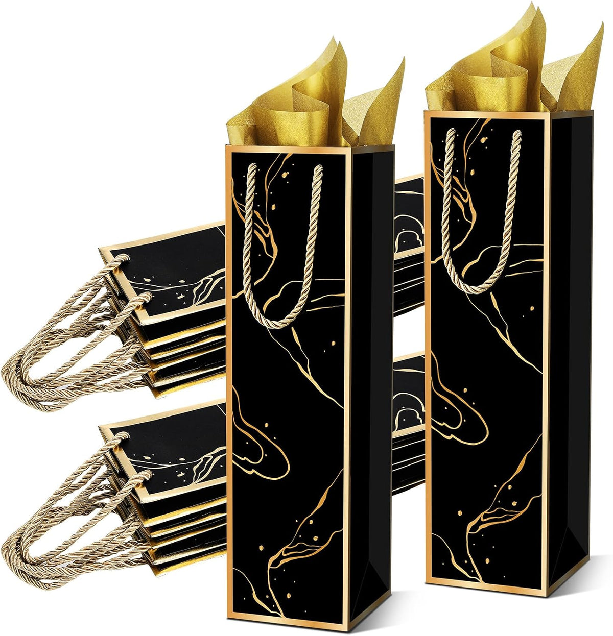 Fingertip WD 20 Pack Wine Gift Bags with Handles & Tissue Paper black