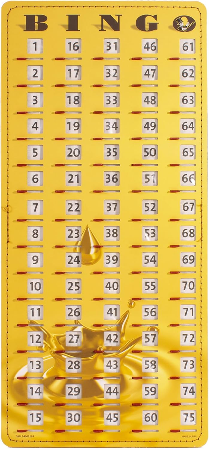 MR CHIPS Large 14.75" L x 6.75" W Jam-Proof Finger Tip Bingo Master Board Card with Large 3/4" Sliding Windows, Thick 5 Ply Cardboard, Gold Rush Style, Perfect for Tracking Bingo Games