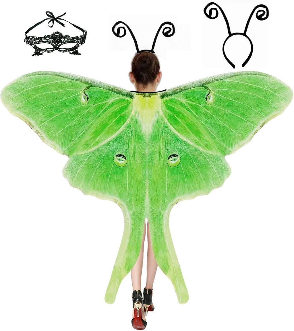 Halloween Butterfly Wings Costume for Womens, Moth Wings Butterfly Cape Adult Costume with Mask & Headband(3pcs)