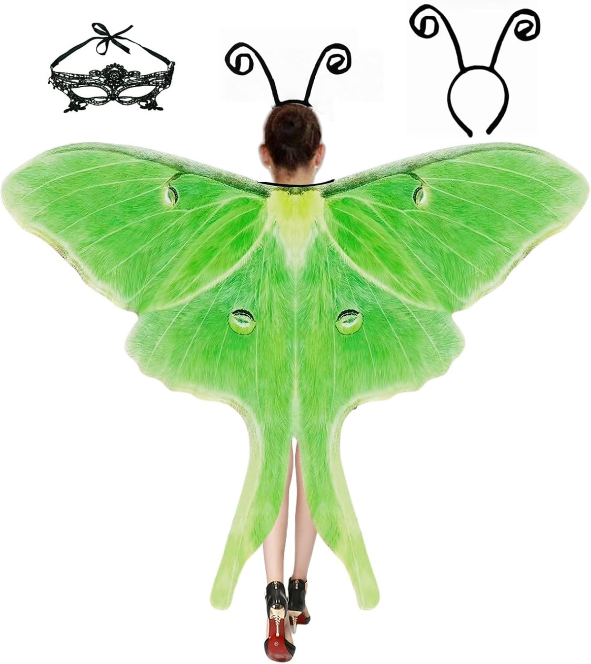 Halloween Butterfly Wings Costume for Womens, Moth Wings Butterfly Cape Adult Costume with Mask & Headband(3pcs)