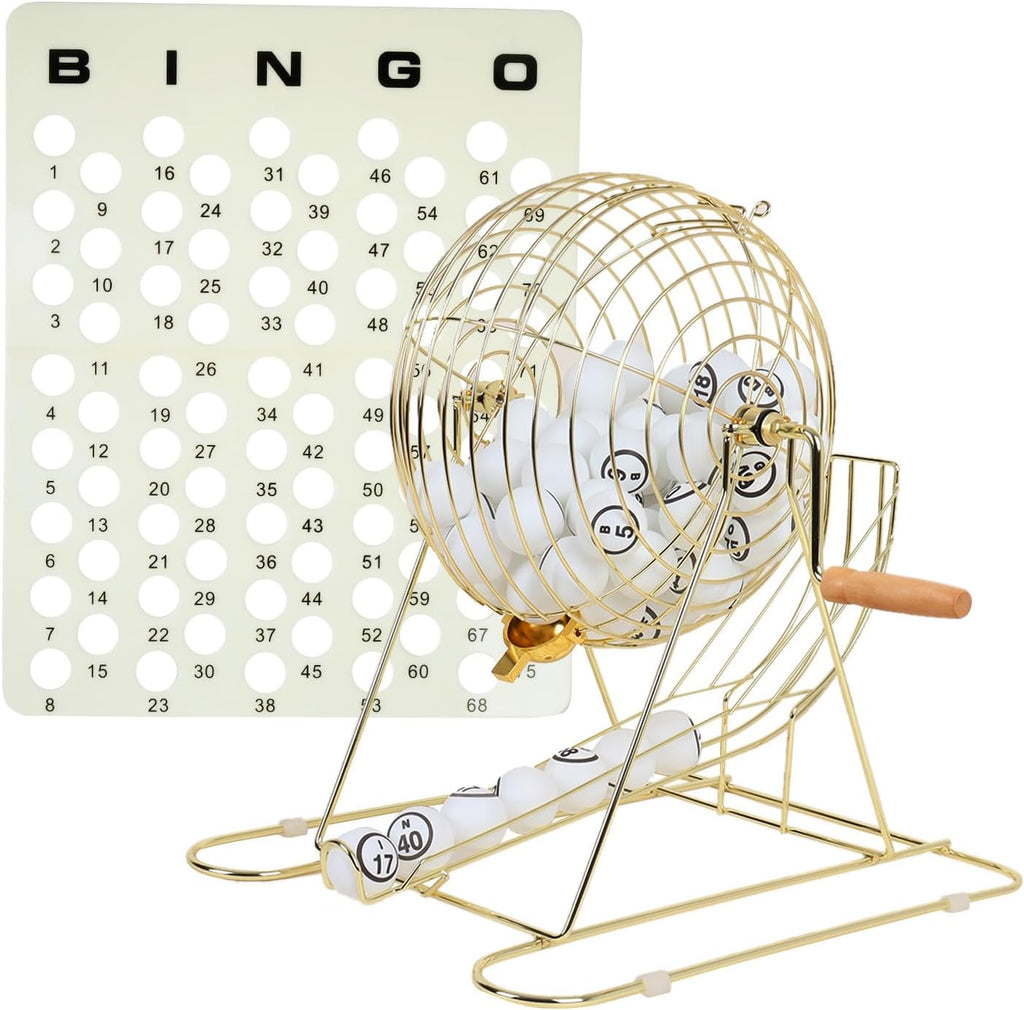 GSE Professional Bingo Game Set for Adults Large Groups, (Gold Cage)