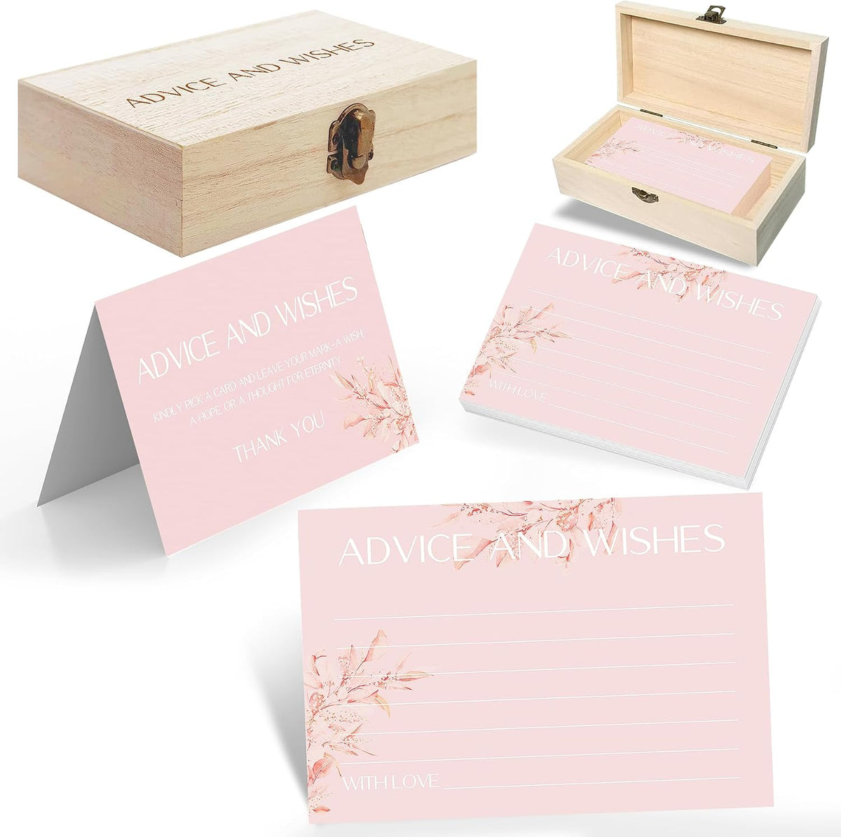 60pcs Pink Eucalyptus Advice and Wishes Cards, 5.7"x3.8" Wedding Advice Cards for Bridal Shower, 250gsm Thick Paper Wedding Guest Book Alternative, Perfect for New Mr & Mrs, Engagement, Party Favors