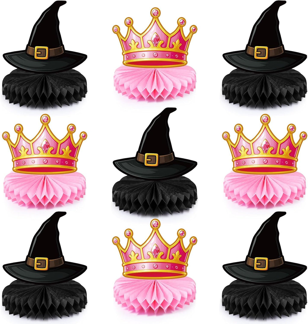 Faccito 9 Pcs Witch Party Table Decorations Pink Tiara Black Hat Honeycomb Centerpieces Witch Table Centerpieces for Movie Birthday Party Decorations Supplies