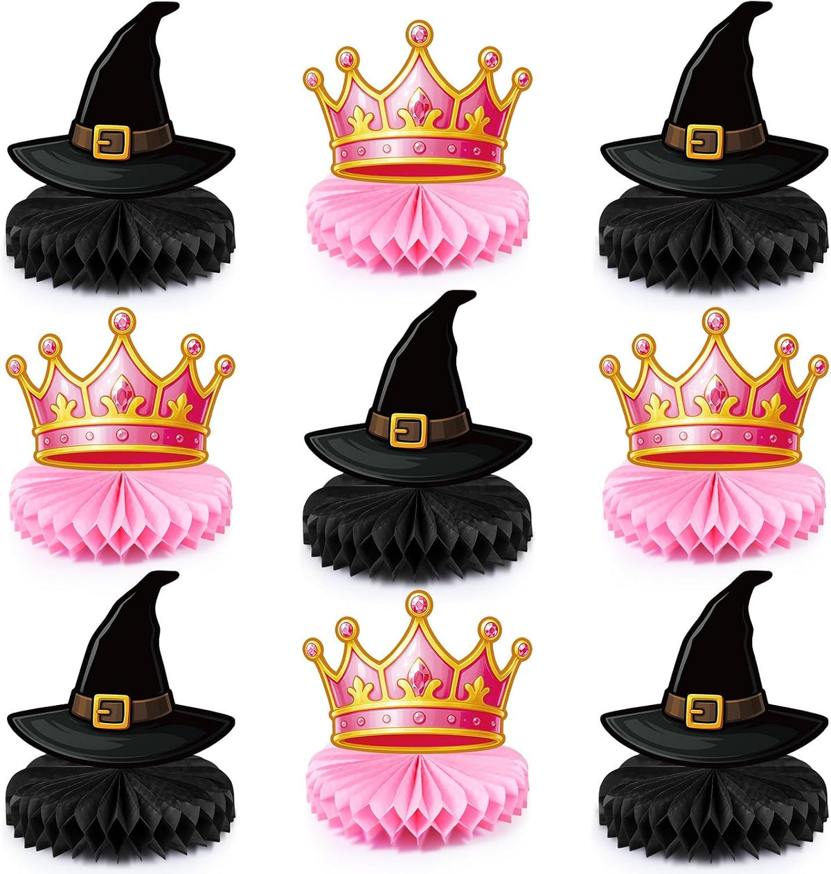 Faccito 9 Pcs Witch Party Table Decorations Pink Tiara Black Hat Honeycomb Centerpieces Witch Table Centerpieces for Movie Birthday Party Decorations Supplies