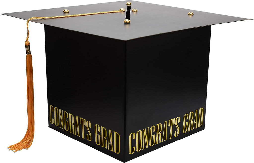 MerryJoyParty Graduation Card Box Graduation Card Holder Original Graduation Cap Shaped Card Box with Real Tassel for Graduation Party Supplies