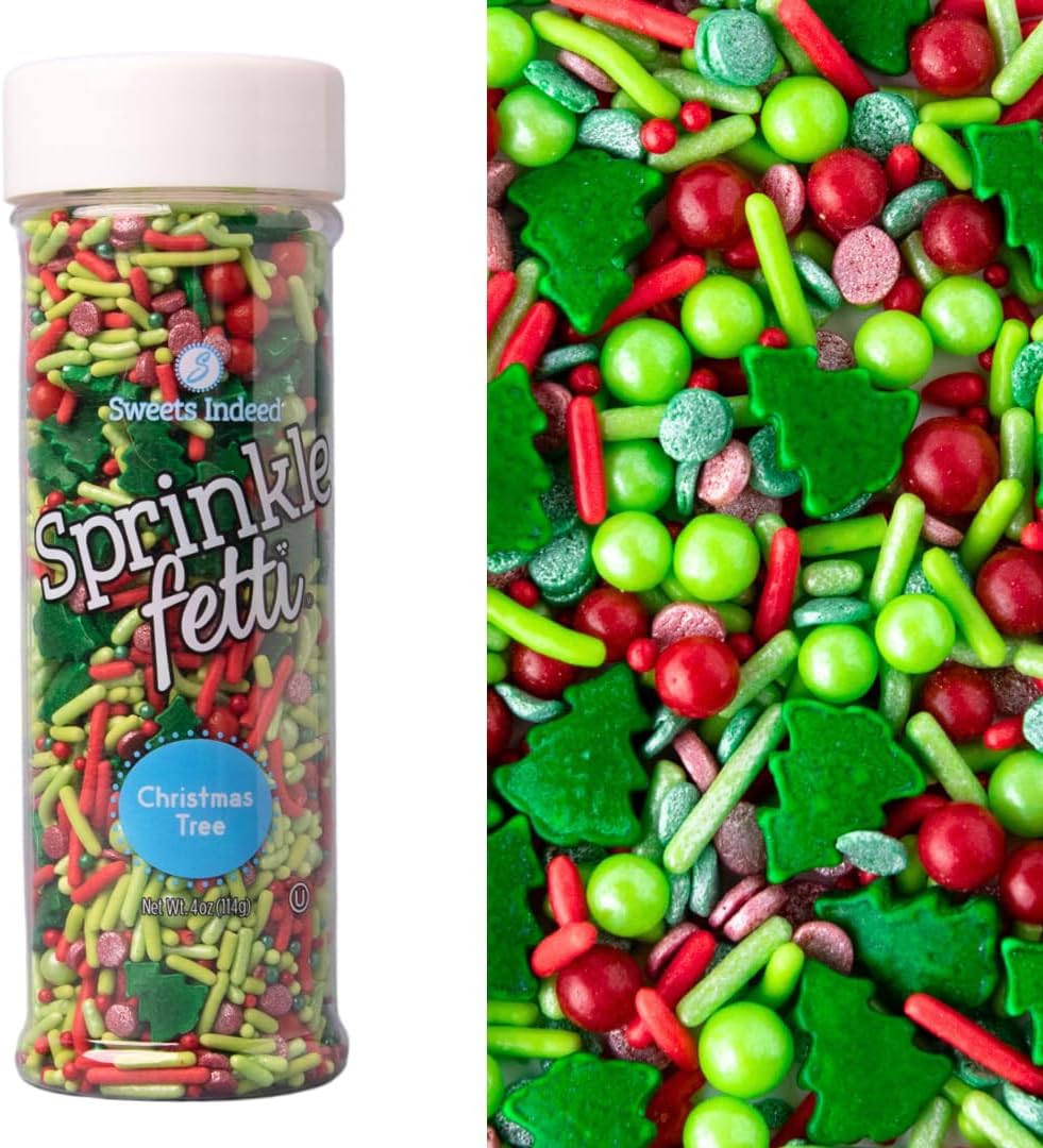 Sweets Indeed Sprinkles, Edible Sprinkle Mix, Perfect for Cake Decorations, Baking, Ice Cream, Cookies, Cupcake Topper, 4 ounces (Christmas)