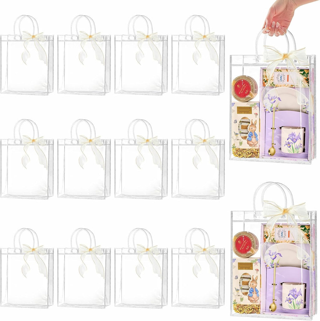 Ohuimrt 30 Pack 10.2" x 3.15" x 11.8" Clear Plastic Gift Bags with Handles