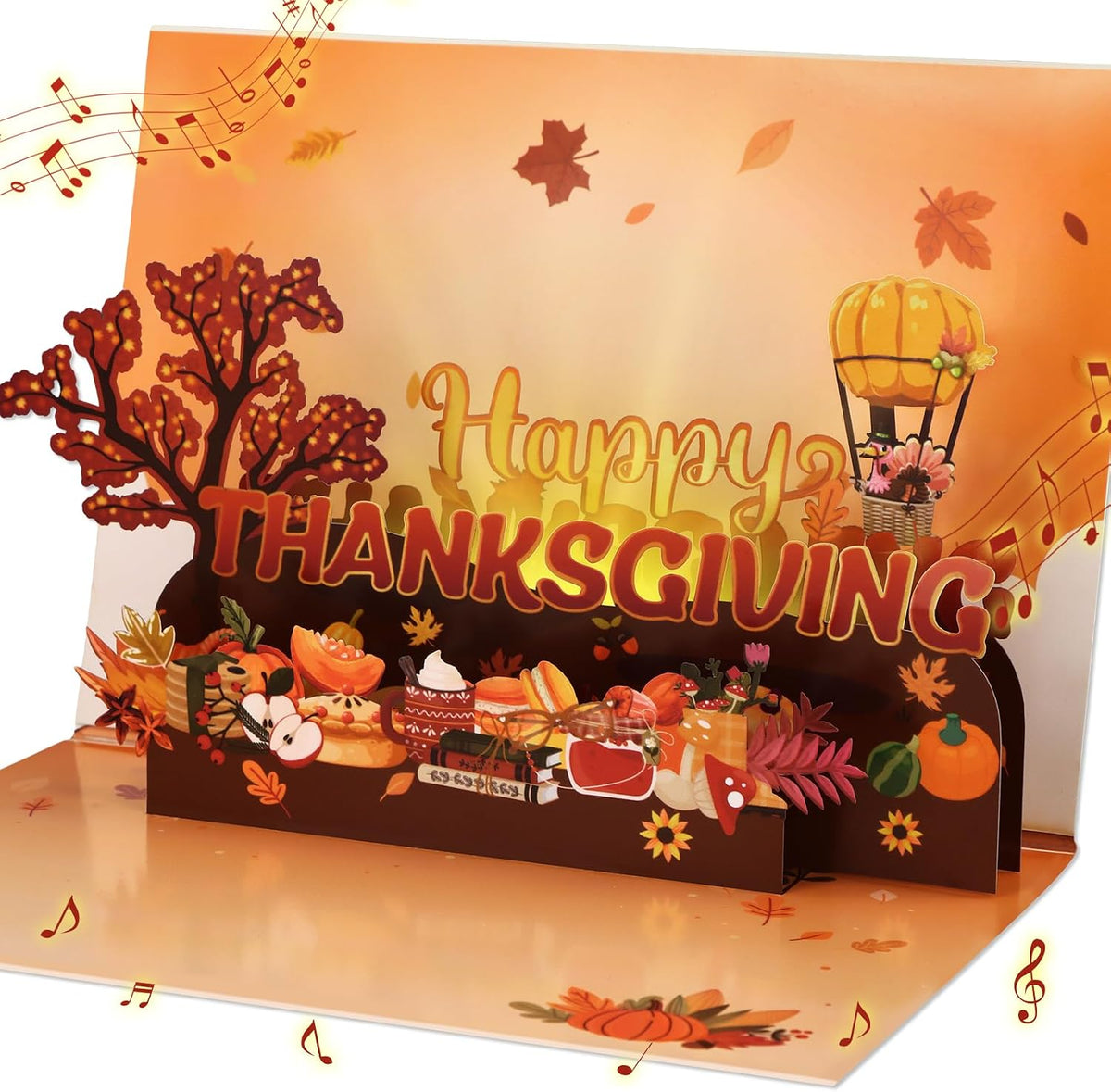 D4DREAM Musical Thanksgiving Card with Light for Adults Kids Family Friends