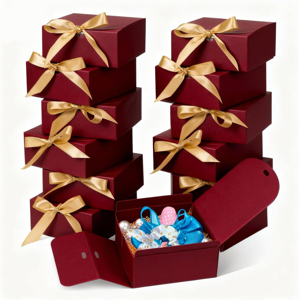 WLUSEAXI 12 Pack Small Gift Boxes with Lids for Presents, Red Gift Boxes