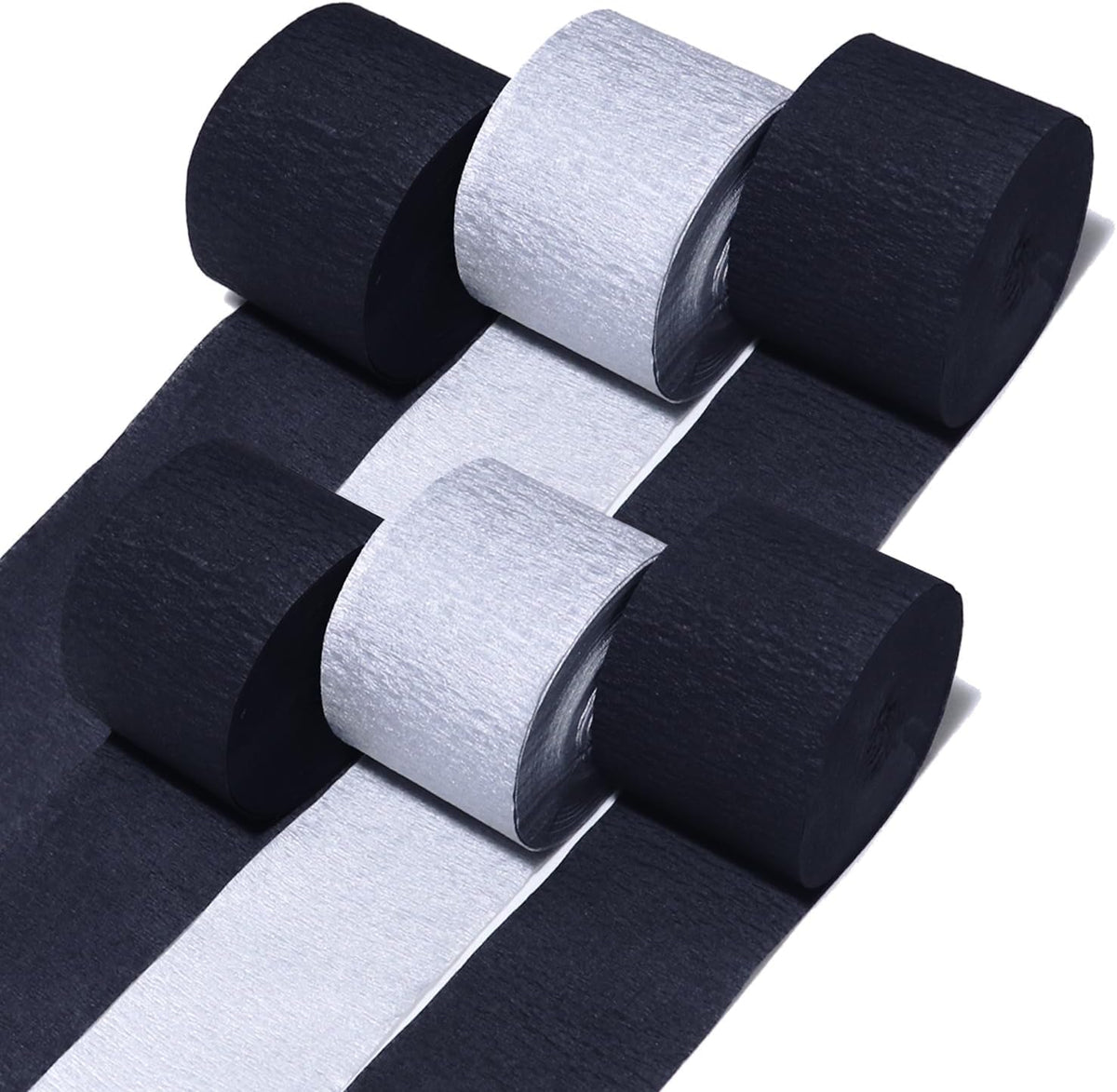 6 Silver Black Crepe Paper Streamers, 492ft Pack of Party Decorations