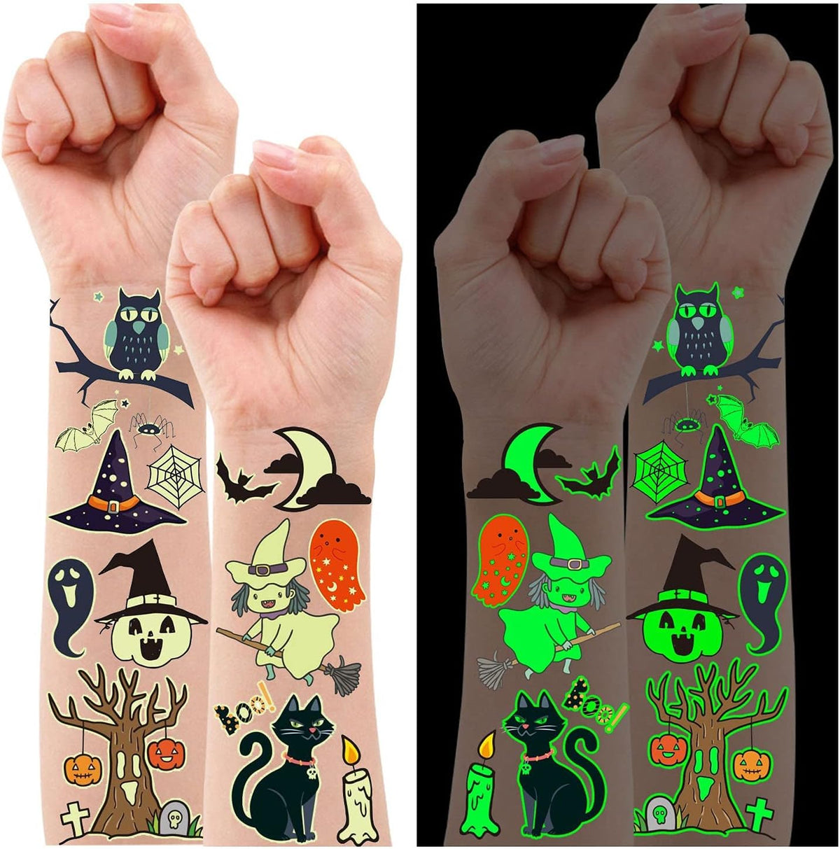 Partywind 250 Styles Glow Halloween Party Supplies, Luminous Halloween Temporary Tattoos for Kids Birthday Party Decorations Favors, Halloween Goodie Bag Fillers (24 Sheets)