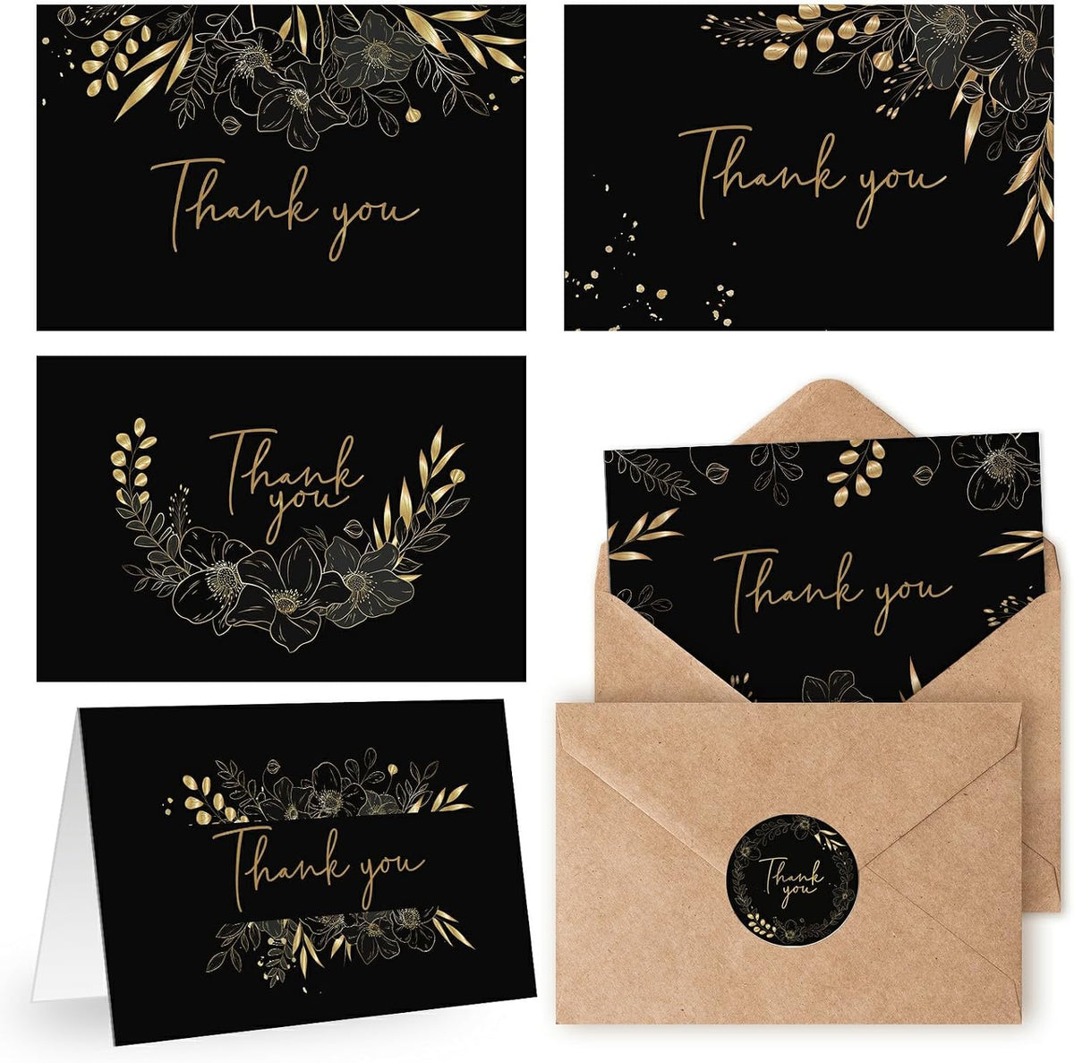 108 Pack Pre-Folded Floral Thank You Cards with Envelopes, 6 Designs
