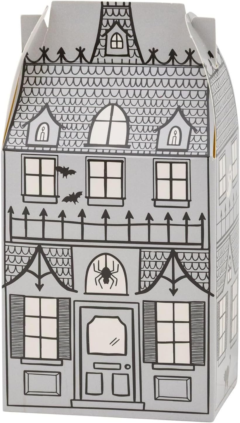My Mind's Eye Halloween Haunted House Gable Treat Boxes 12 Pack – Spooky Party Favor Boxes for Candy Snacks Decorations – 7" x 2.5" x 5.5" Halloween Party Supplies for Kids Adults