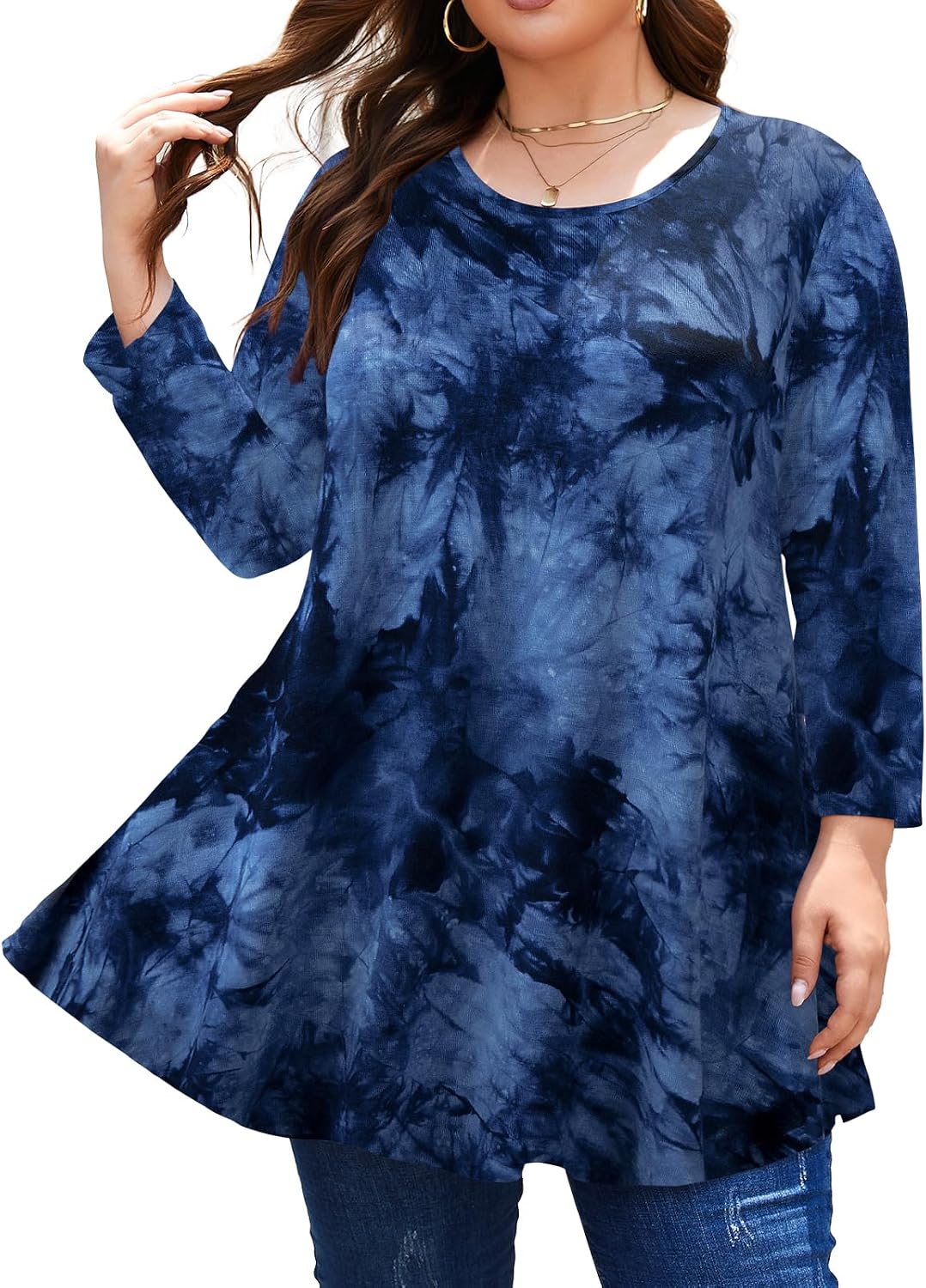 Zeagoo Womens Tops 3/4 Sleeve Loose Fit Dressy Tunics Plus Size Boho Shirts