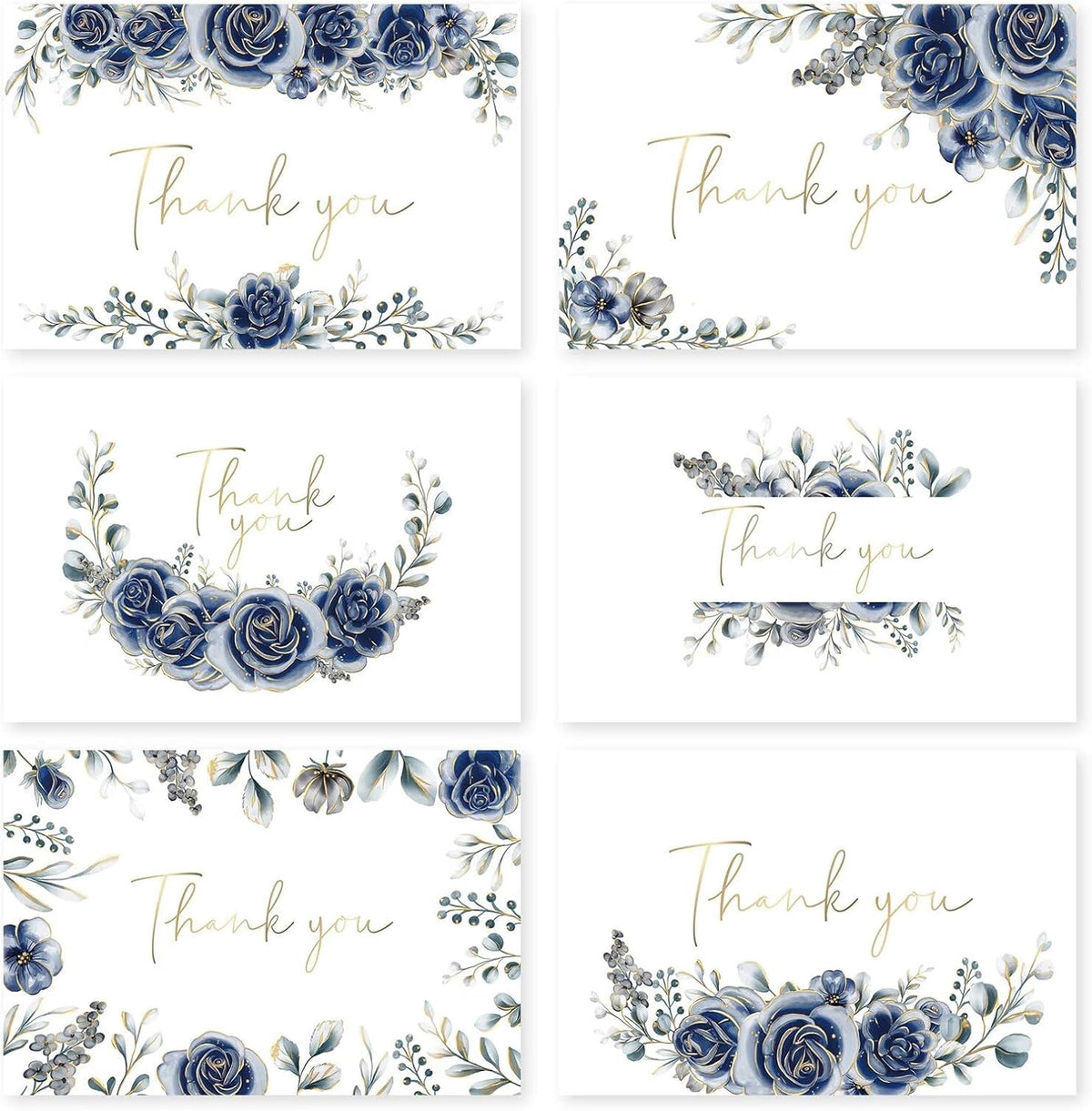 48 Pack Pre-Folded Floral Thank You Cards with Envelopes, 6 Designs