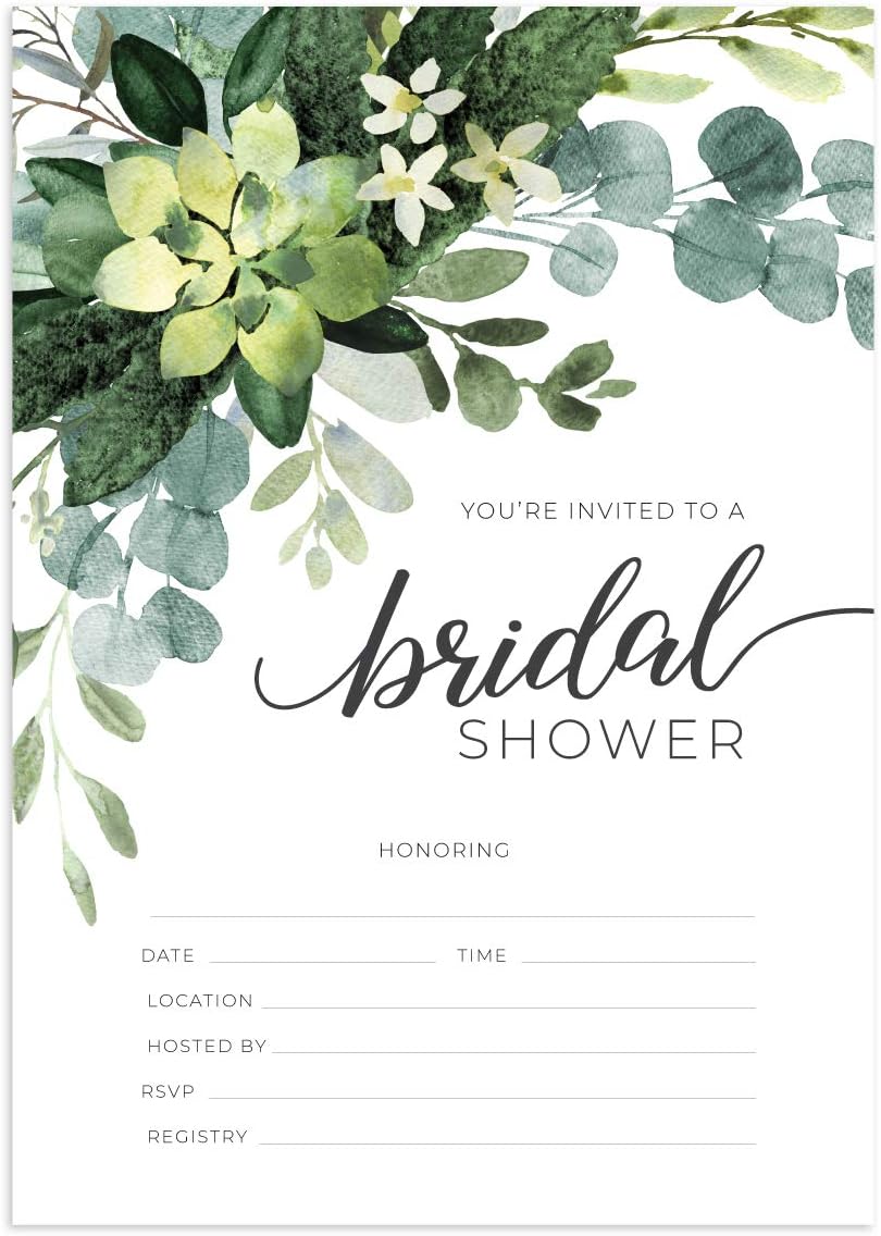 Canopy Street Lush Greenery Fill In the Blank Bridal Shower Invitations / 50 Wedding Shower Floral Invites With White Envelopes / 5" x 7" Flat Invite/Made In The USA