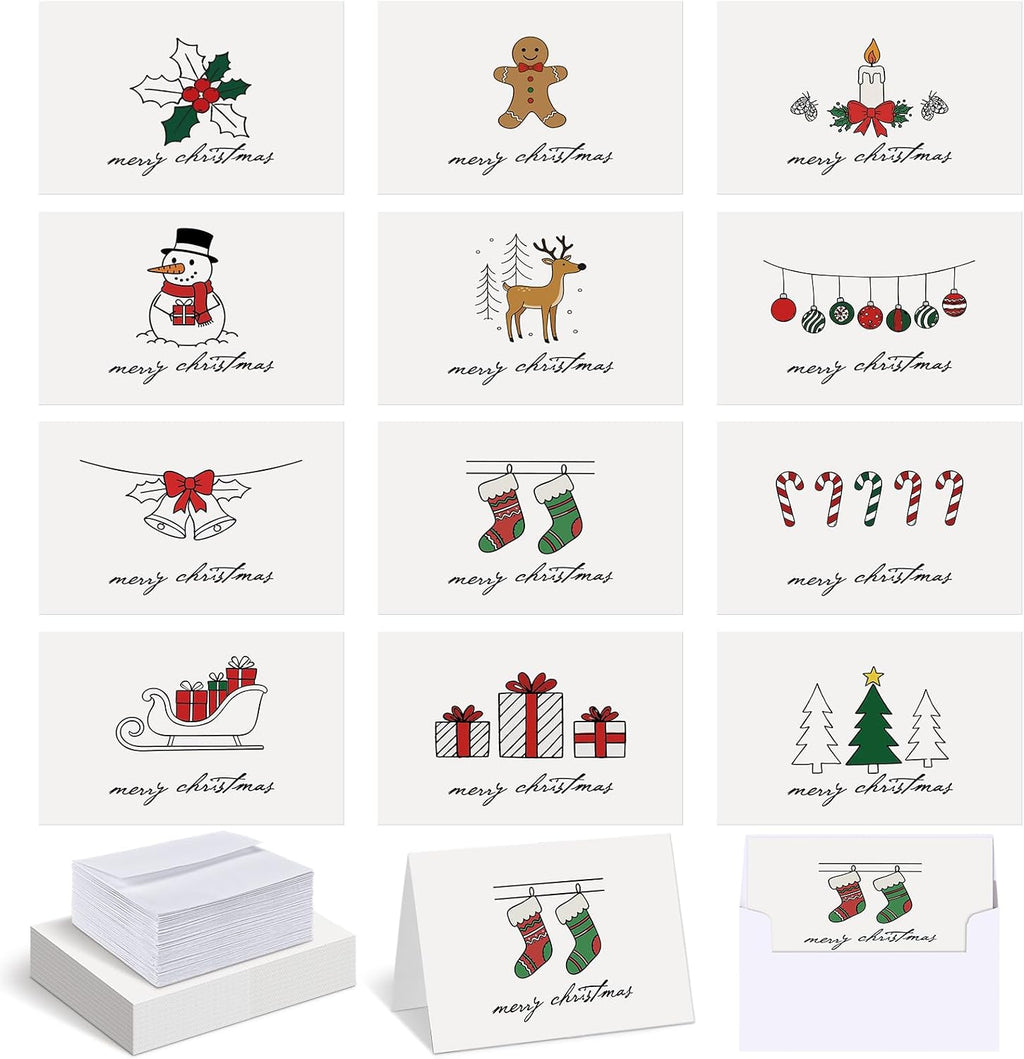 AmazingSpark 120 Pack Merry Christmas Cards with Envelope Bulk White Xmas
