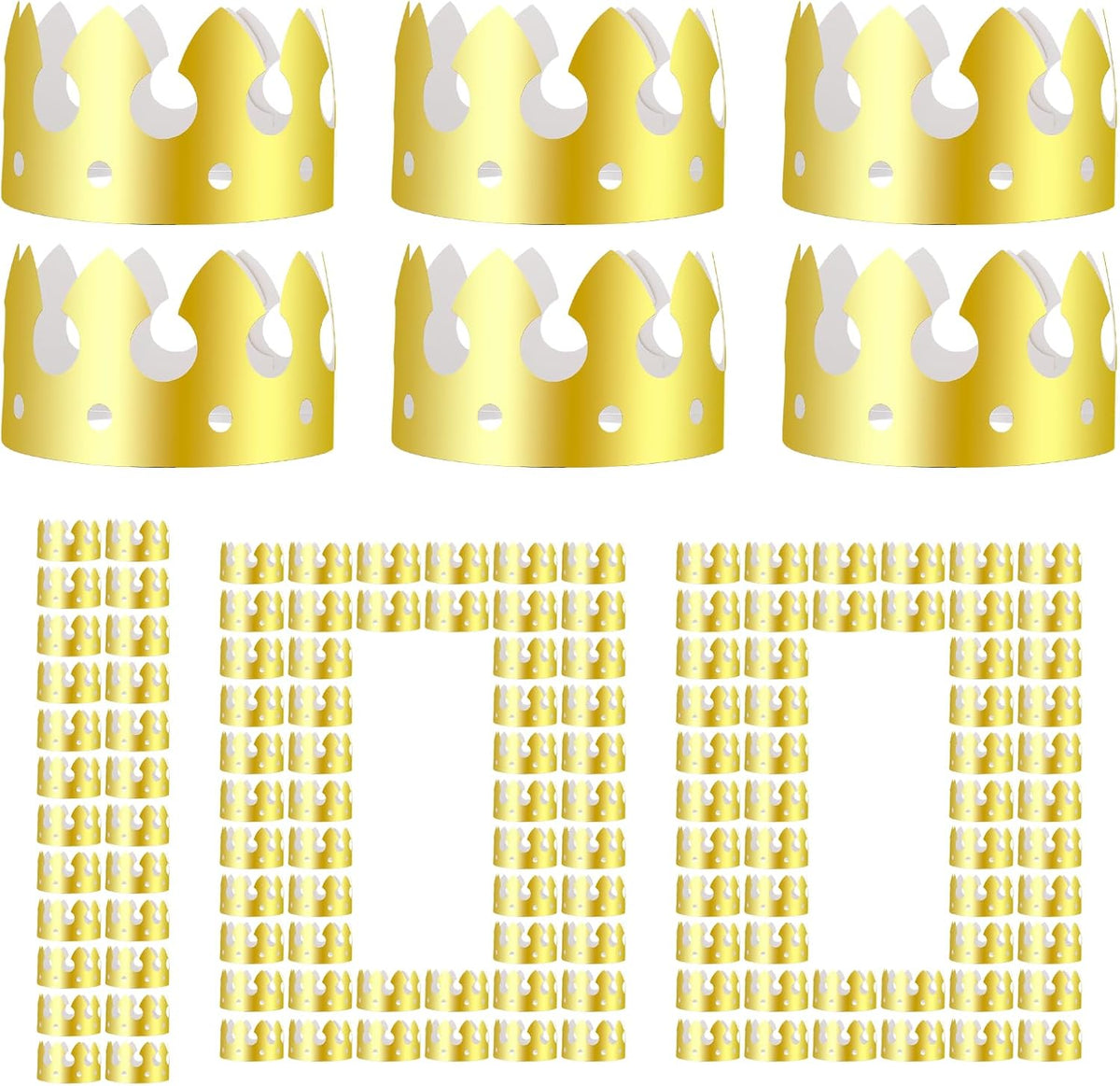 100 Pcs Paper Crowns Bulk, Birthday Gold Crown Foldable & Adjustable Paper King Crown for Adults Birthday Party