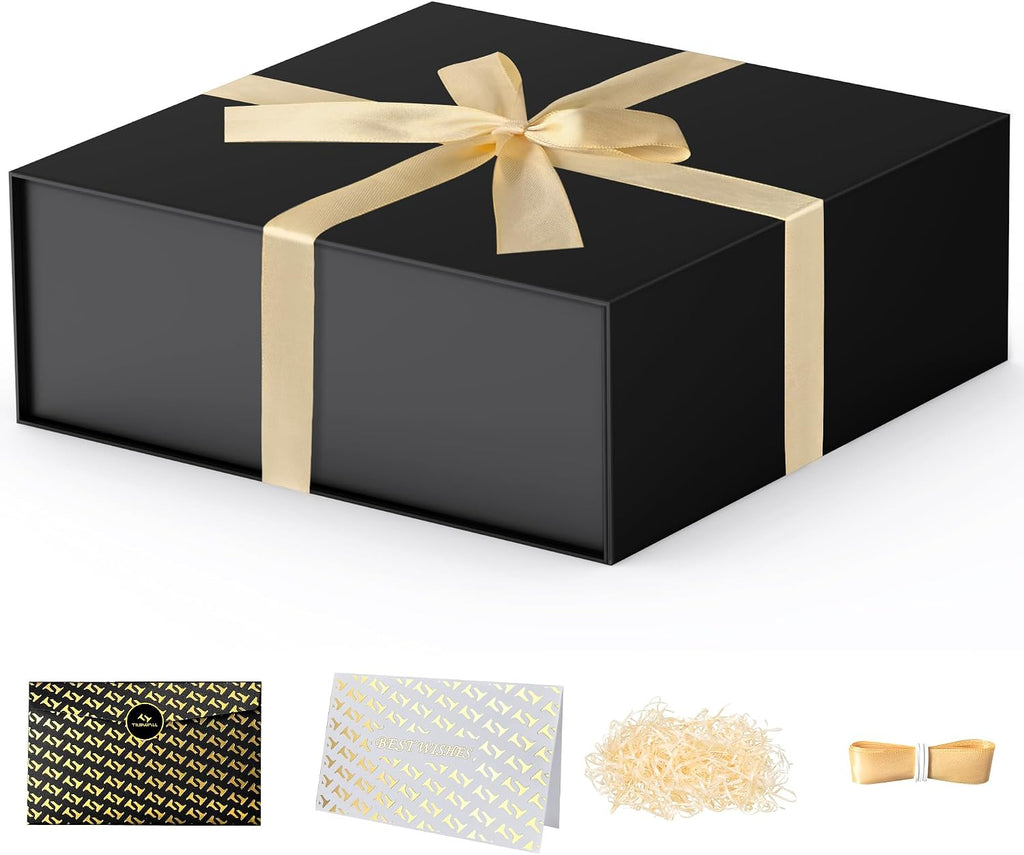 LIFELUM Black Gift Box for Birthday with Magnetic Lid, 7"x7"x7"
