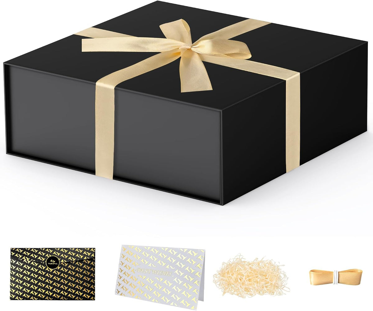 LIFELUM Black Gift Box for Birthday with Magnetic Lid, 7"x7"x7"