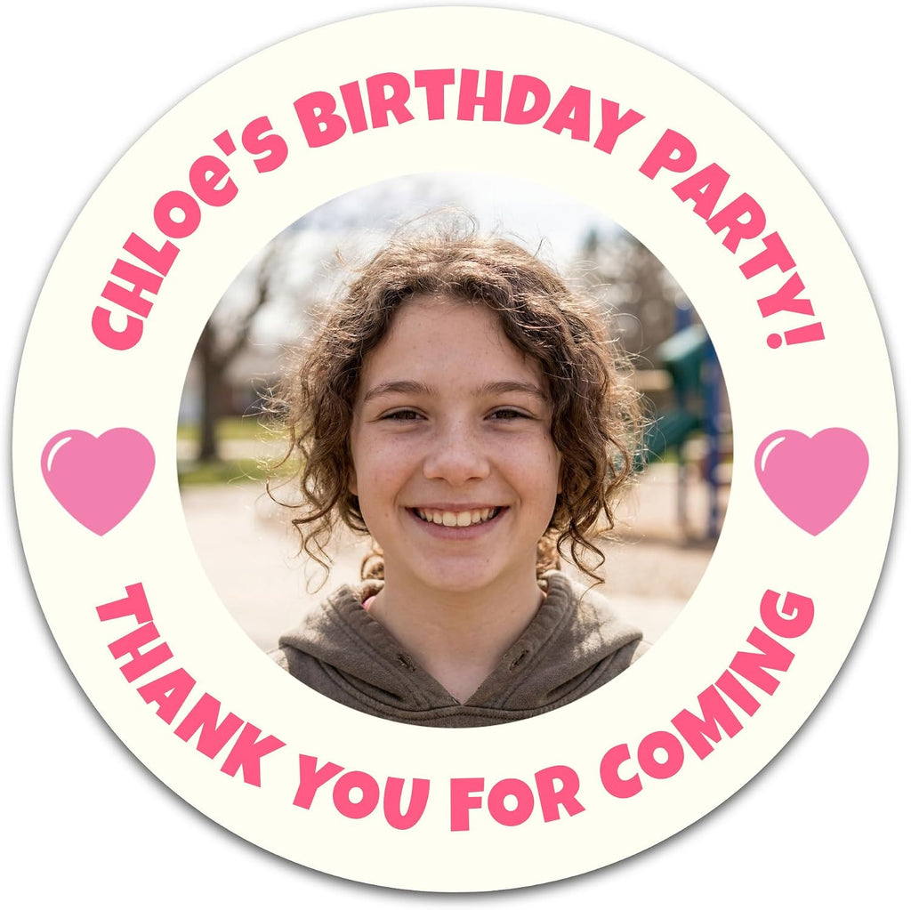 Custom Birthday Stickers with Name & Age – Round Personalized Paper Labels for Kids Birthday Party Favors, Goodie Bags, Treat Bags & Decorations – 50 to 1000 Stickers (Classic Heart)