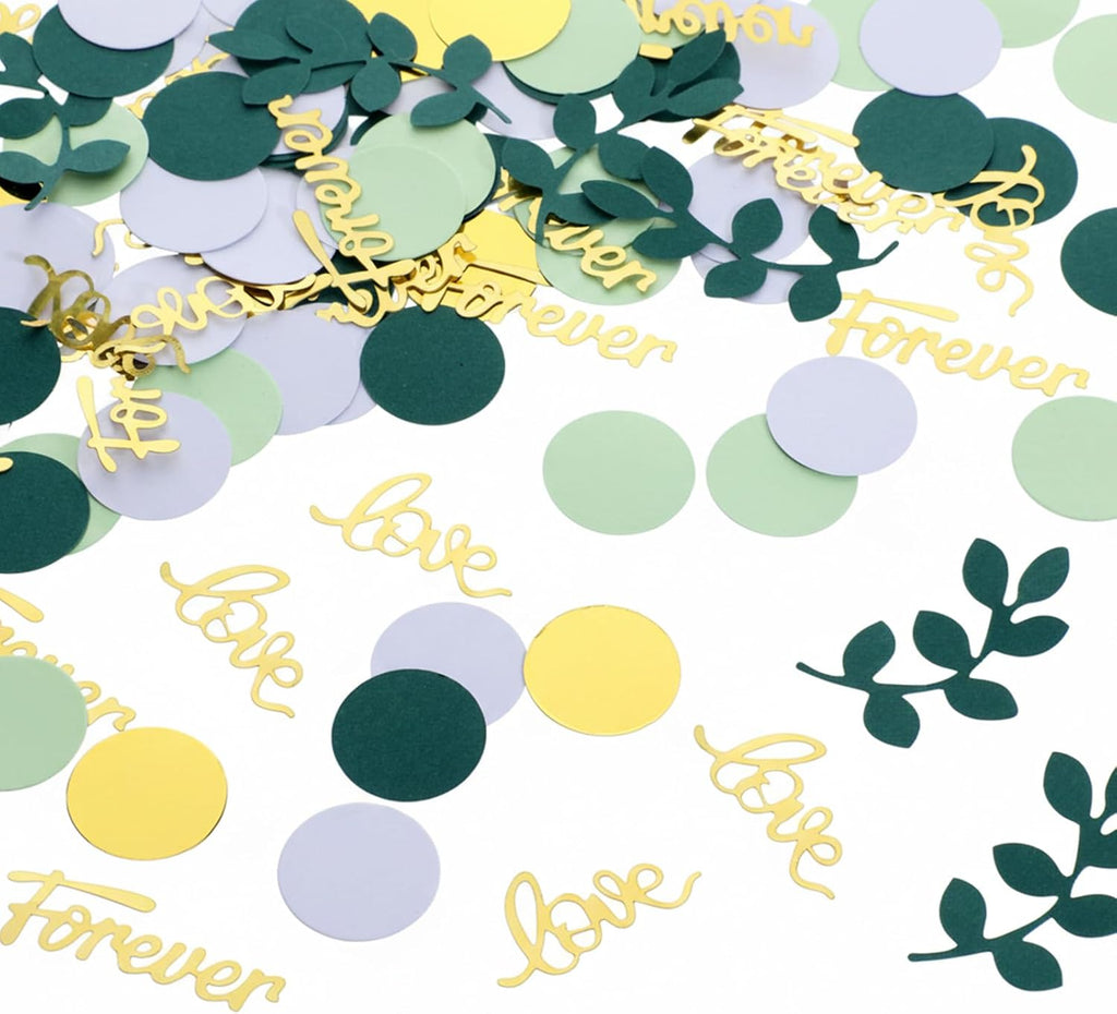 100 PCS Greenery Wedding Table Confetti with Gold Love Forever Letters
