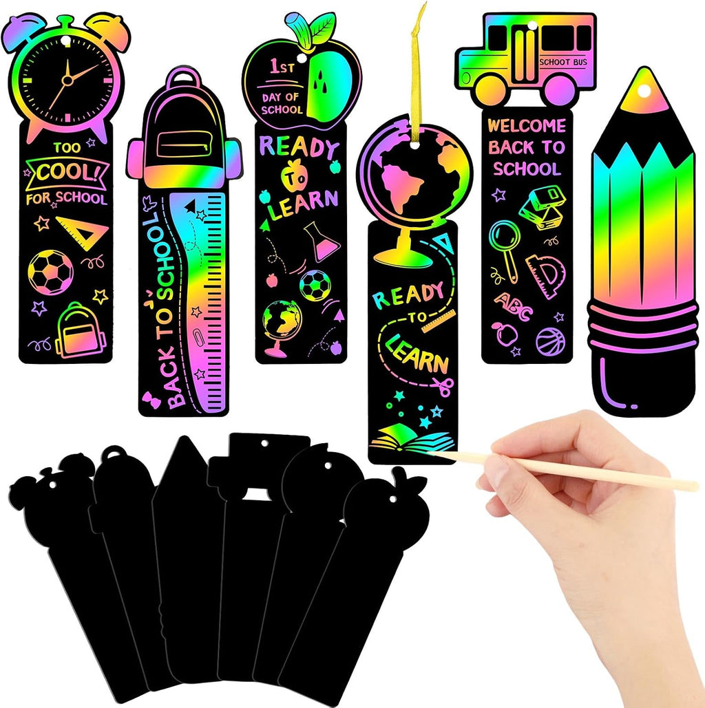 JUNEBRUSHS 30Pcs Welcome Back to School Scratch Bookmarks Rainbow Scratch