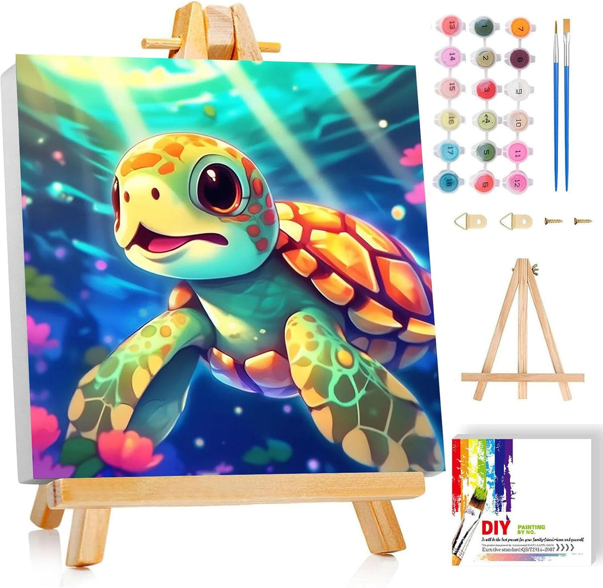 Gemozaic Sea Turtle Paint by Numbers Kit for Kids Ages 4-8-12, 8 x 8 INCH