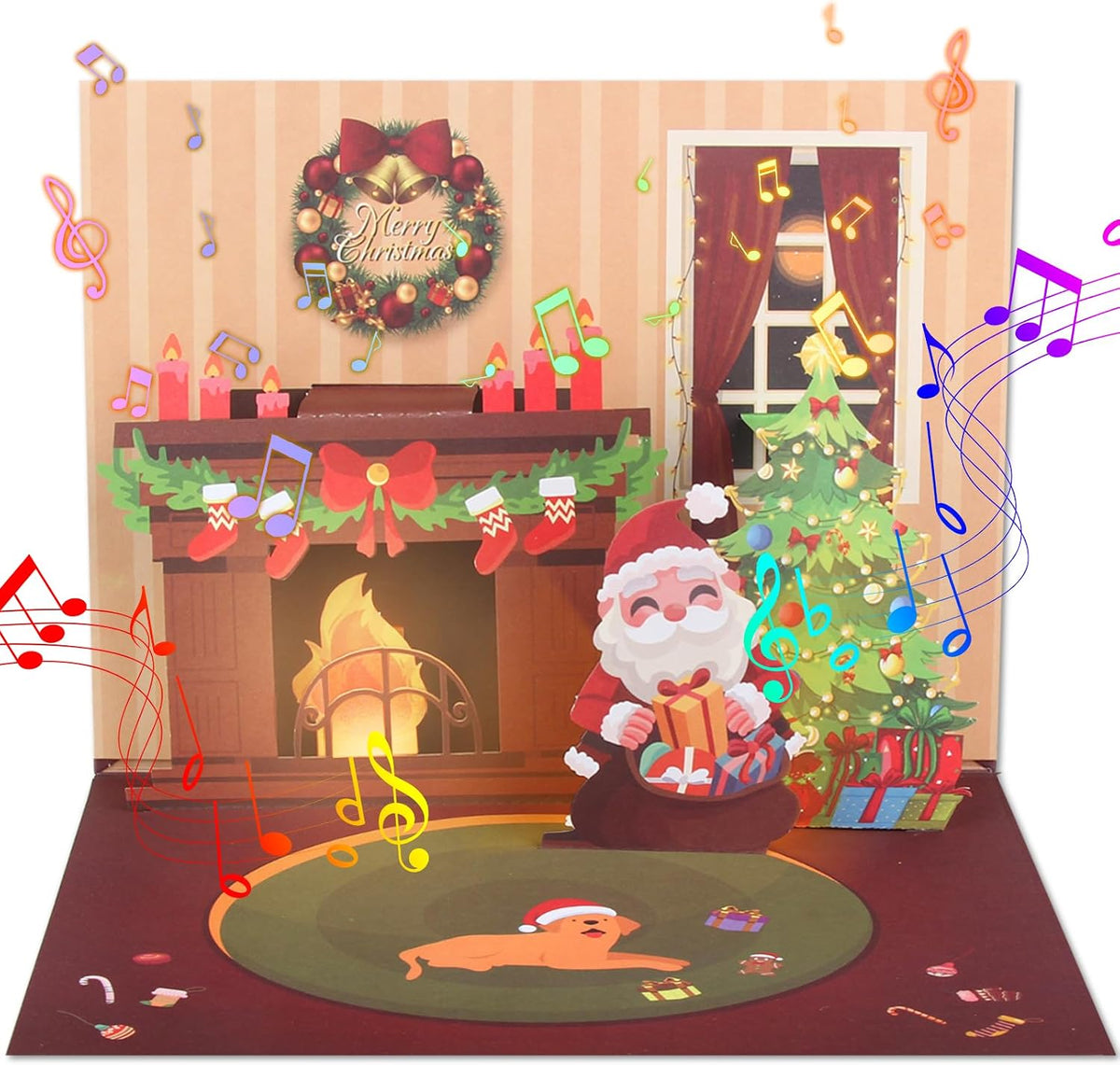 XTF2015 Christmas Card 3D Pop Up Christmas Greeting Cards with Music, Lighting LED Greeting Gift Card Fireplace with Envelope for Women Men Kids Husband Wife Mom Dad Daughter