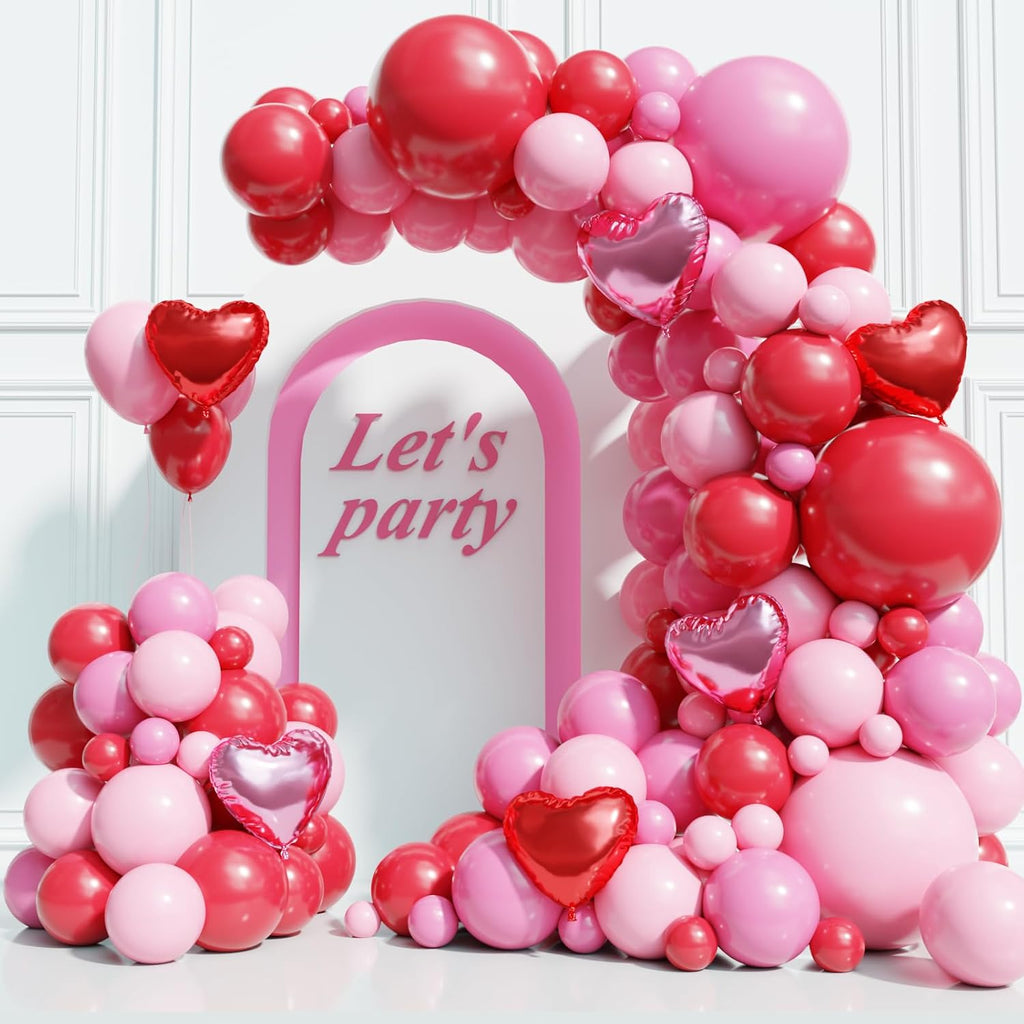 Red and Pink Valentine's Day Balloons Arch Kit Garland, 131Pcs Pink and Red Balloons Arch Different Size for Girls Anniversary Birthday Wedding Valentines Day Party