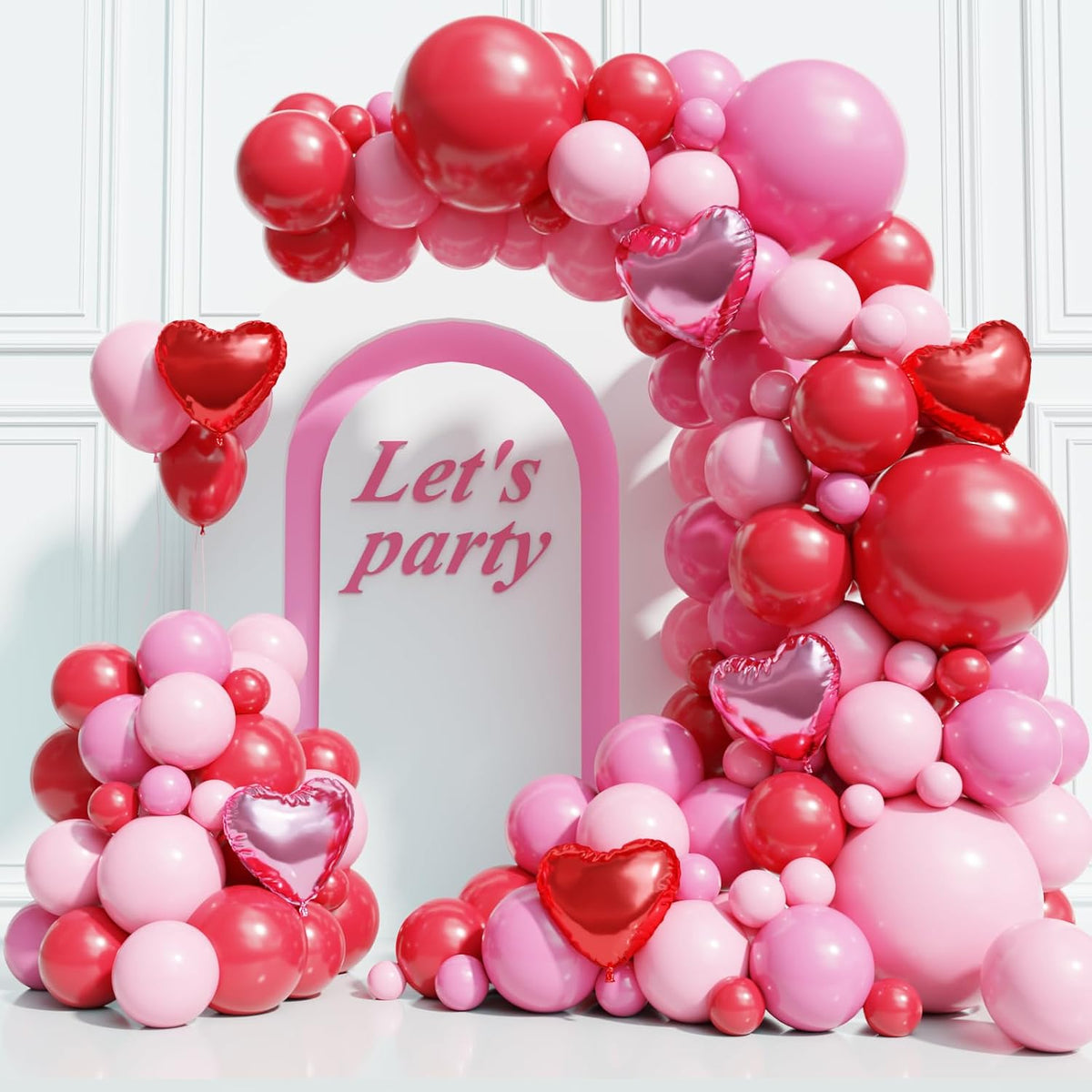 Red and Pink Valentine's Day Balloons Arch Kit Garland, 131Pcs Pink and Red Balloons Arch Different Size for Girls Anniversary Birthday Wedding Valentines Day Party