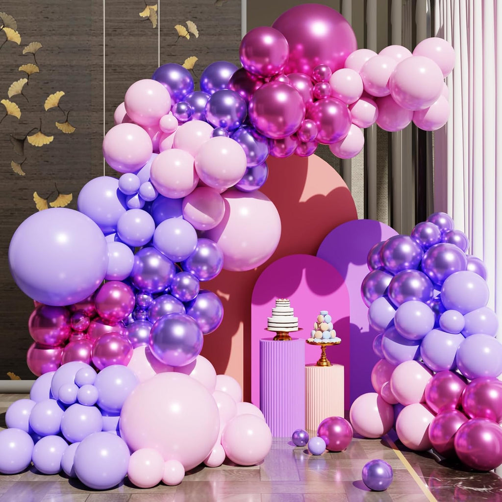 Pink and Purple Balloons, 131pcs Light Pink and Purple Balloons Arch Kit