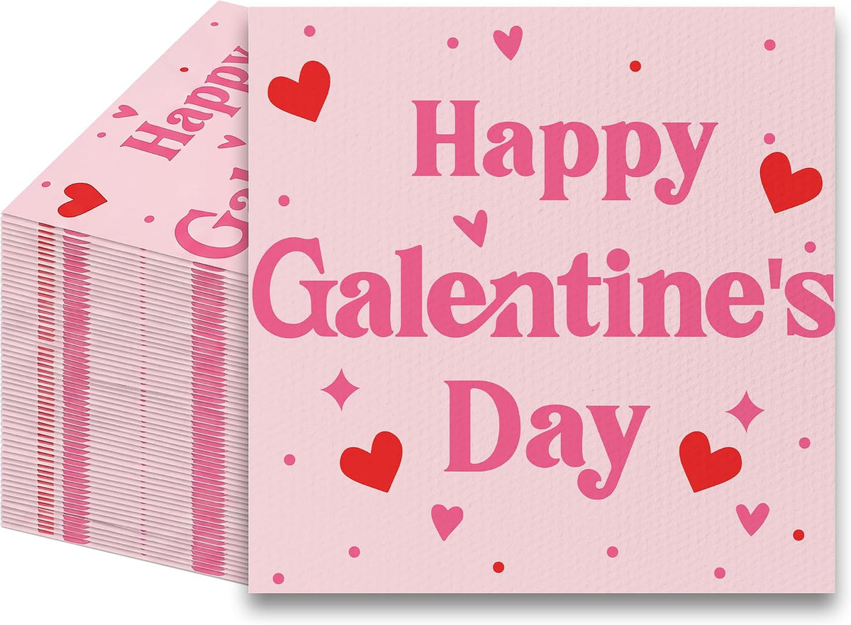 100 Pack Galentines Day Napkins Disposable Folded 10 x 10 Inches Galentine Party Decorations Pink, Cocktail Napkins for Girls Ladies Valentines Party Supplies Paper Towel Disposable Towel