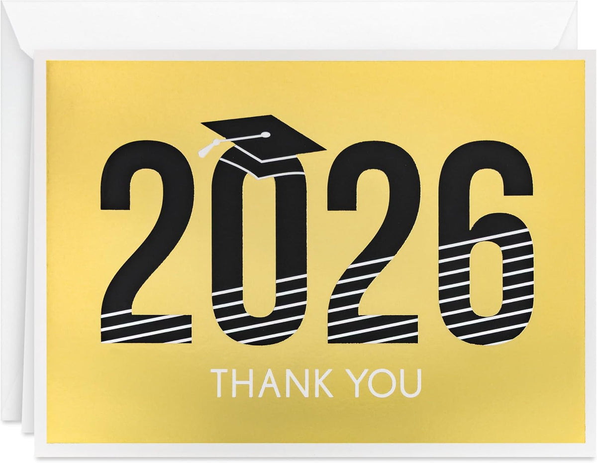 Hallmark Graduation Thank You Cards, 40-Pack (Black, Gold, Class of 2026)