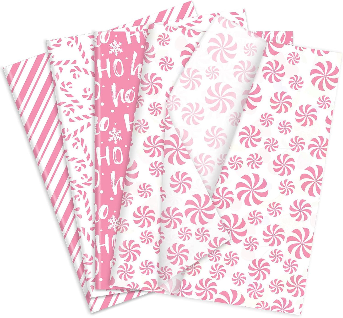 JarThenaAMCS 100 Sheets Christmas Tissue Paper Pink White Art Tissue Candy Cane Stripe Wrapping Paper for Xmas Winter DIY Crafts Gift Packing, 14 x 20 Inch