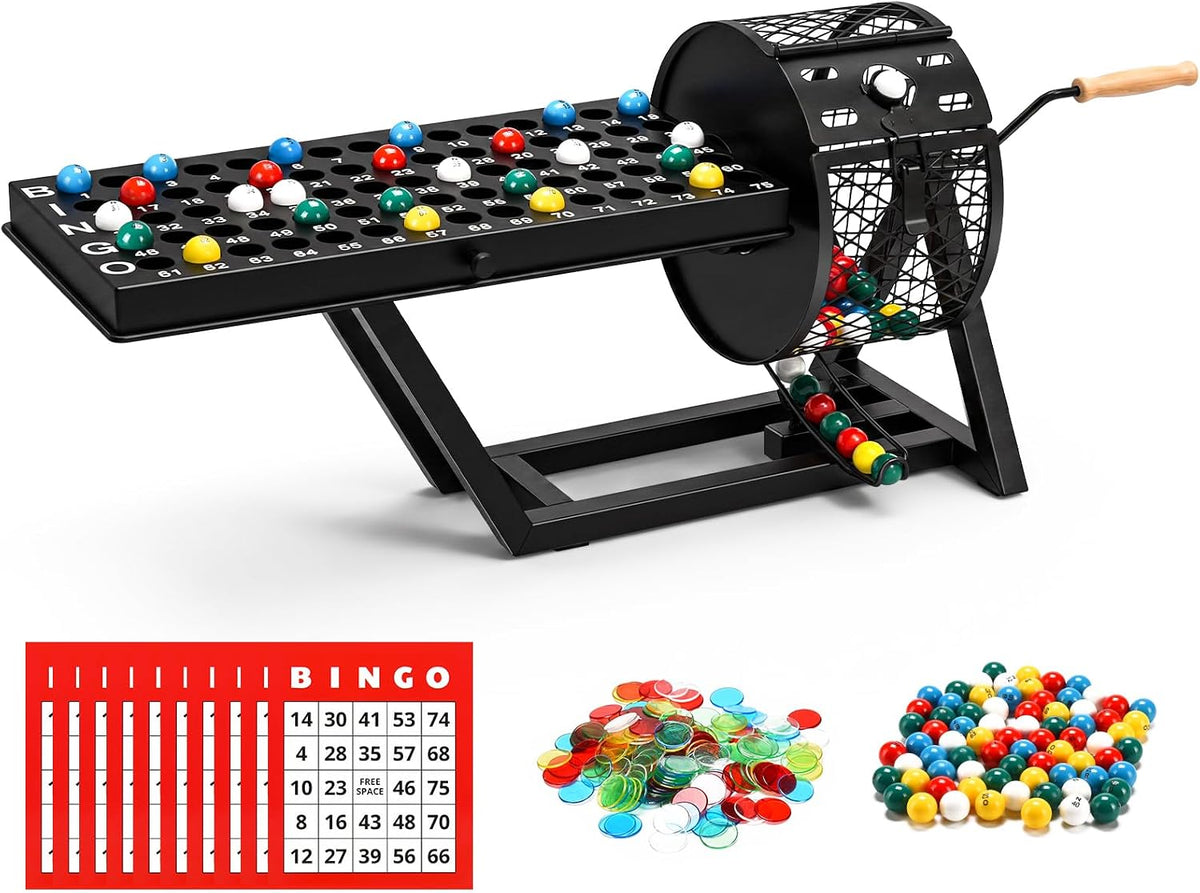AugFir Professional Deluxe Bingo Game Set, Table Top Machine Bingo Sets Adults for Large Group, Newly Upgraded Bingo Cage and Balls Storage Bag for Adults Parties, Game Night, Community and Family