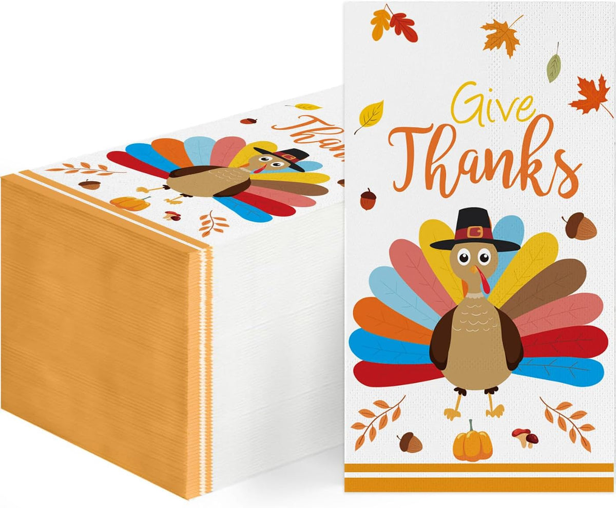 100 PCS Thanksgiving Napkins Fall Turkey Autumn Leaves Guest Napkins for Autumn Harvest Party, Kitchen, Bathroom, Thanksgiving Decorations