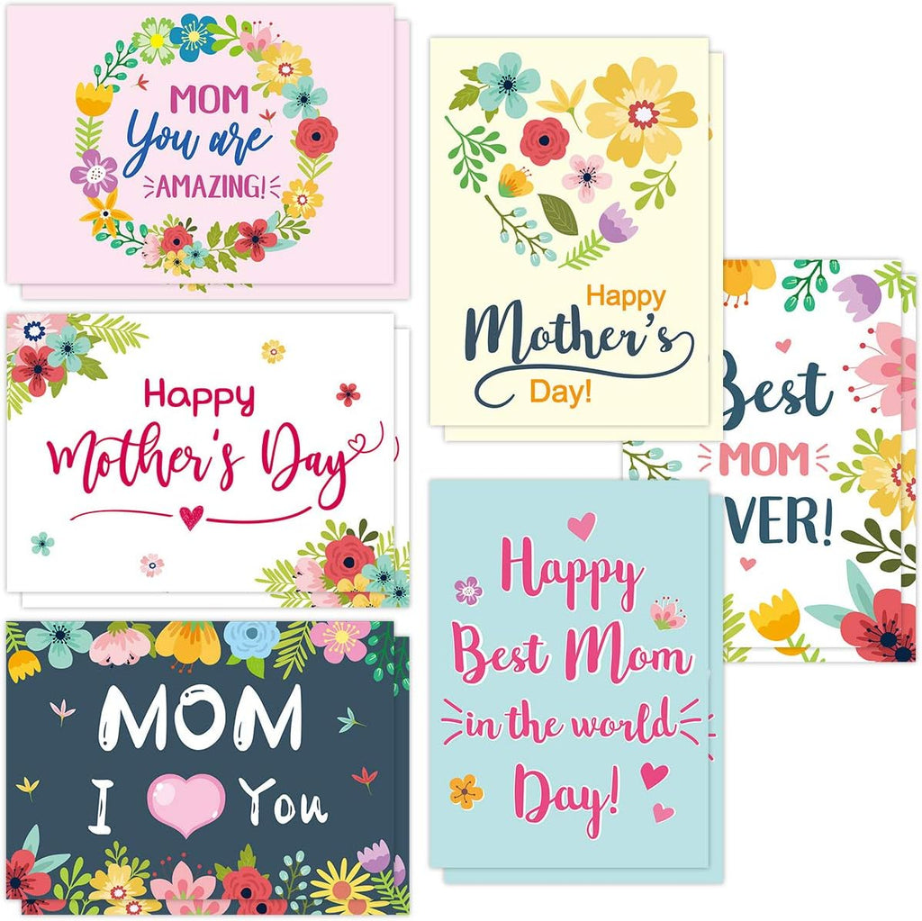 ceiba tree Mothers Day Cards Bulk 12pcs Floral Happy Mother’s Day Blank Notecards Flower Greeting Card with Envelopes for Mom Grandmom Gift
