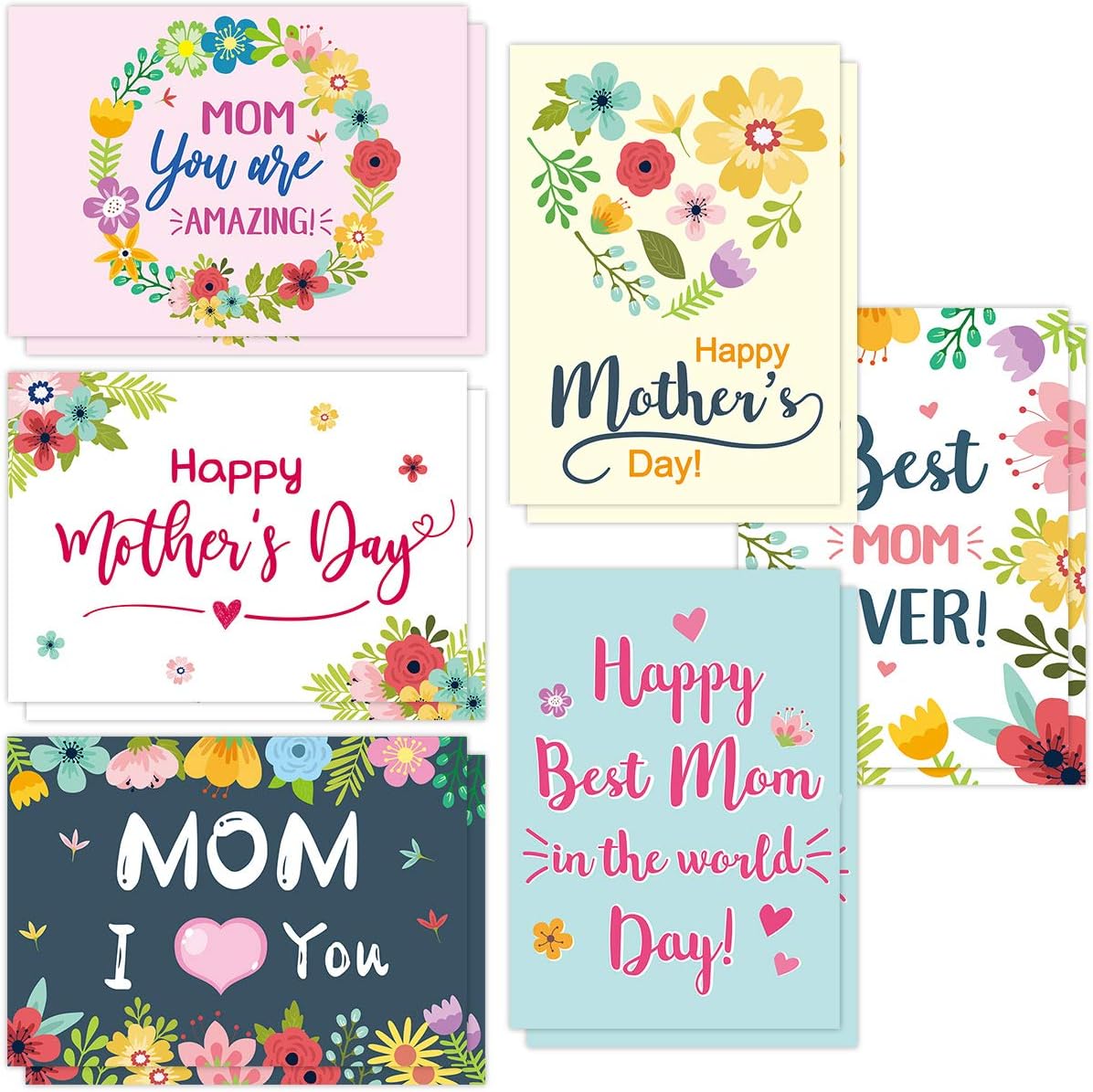 ceiba tree Mothers Day Cards Bulk 12pcs Floral Happy Mother’s Day Blank Notecards Flower Greeting Card with Envelopes for Mom Grandmom Gift
