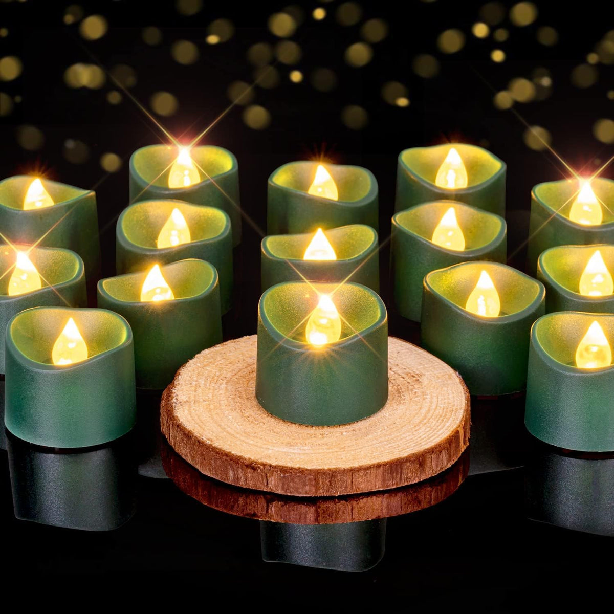 Homemory 50-Pack Green Flameless Battery Tea Light Candles, 200+ Hours