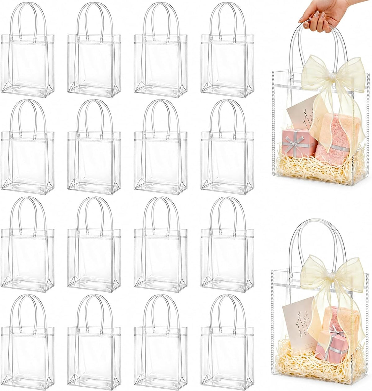 MAQIHAN Clear Gift Bags with Handles - Small Clear Party Favor Bags
