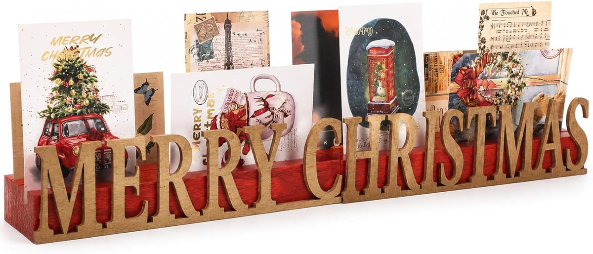 Weysat 24" Merry Christmas Card Holder Display Merry Christmas Wooden Decor